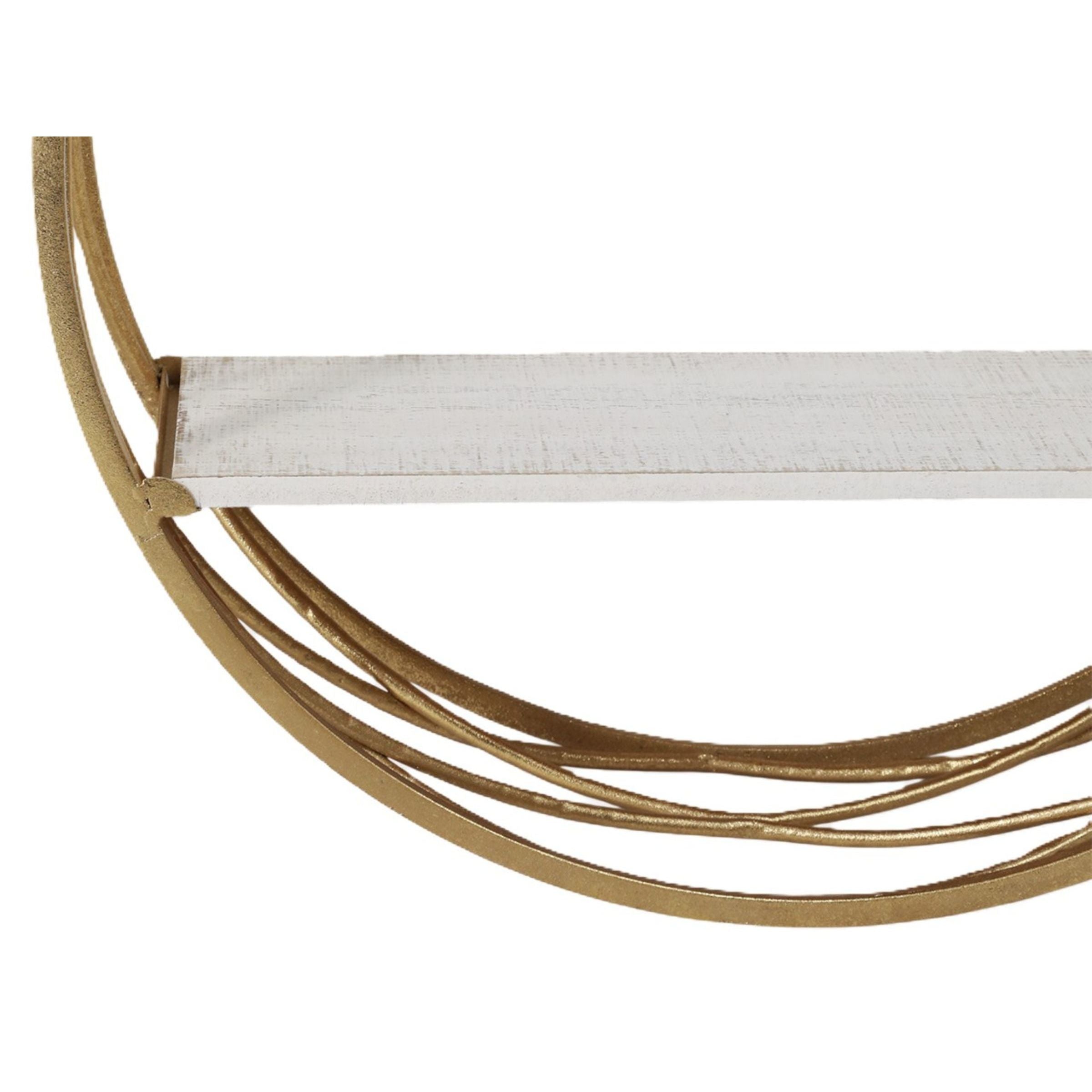 Set of 3 Gold Metal with White Wood Round Wall Shelves 6"W x 24"H
