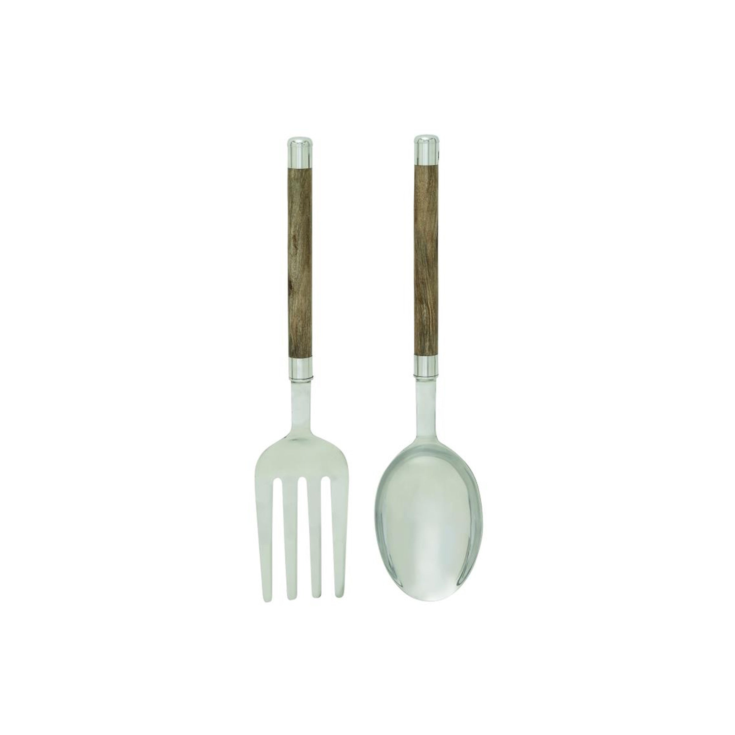 Set of 2 Aluminum and Wood Fork and Spoon Wall DÃ©cor 8"W x 35"H