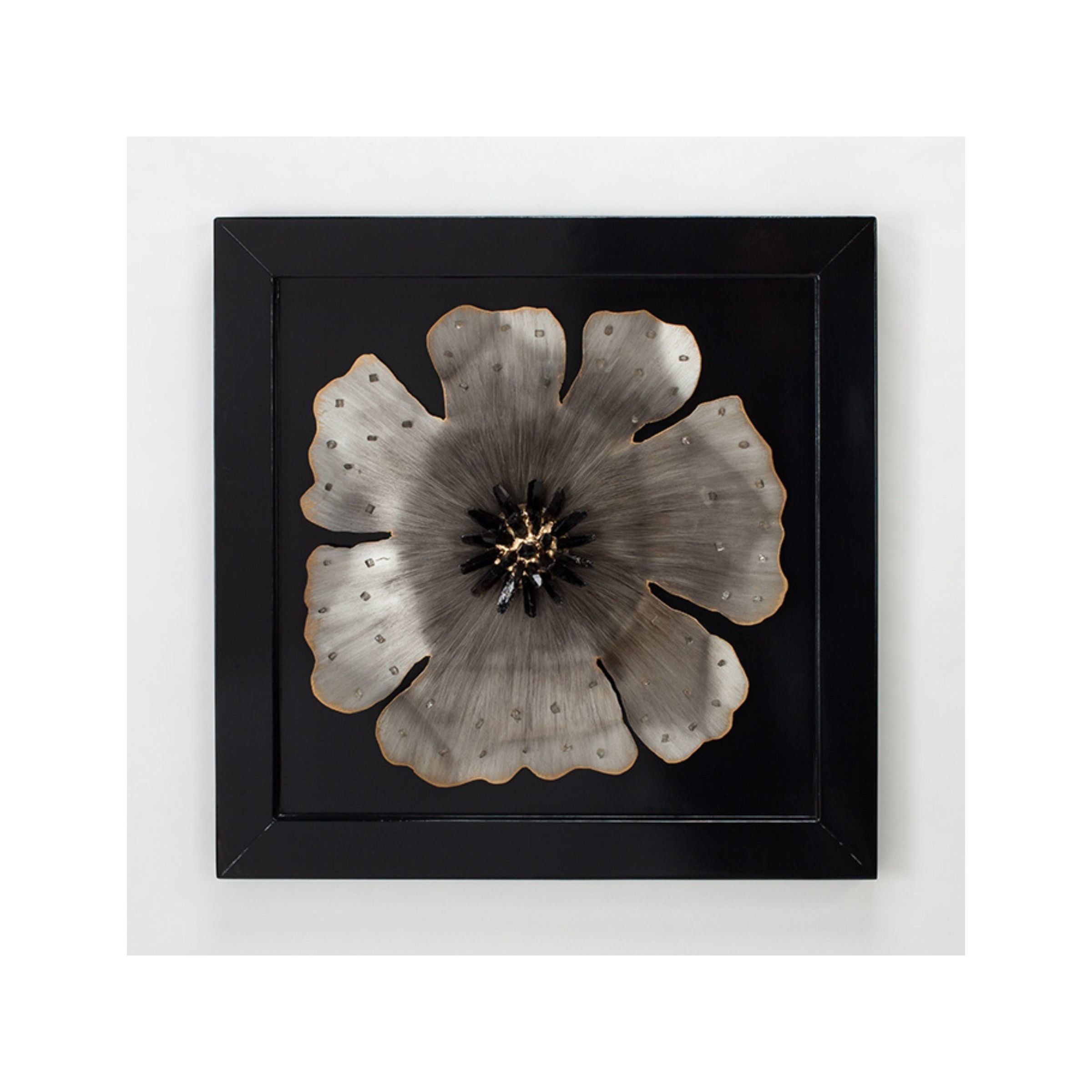 Set of 2 Black and Silver Metal Flower Framed Wall Decor 28"W x 28"H