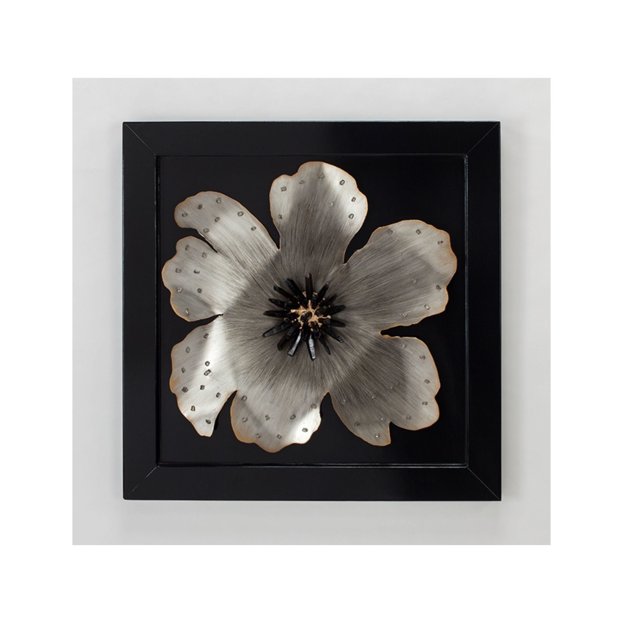 Set of 2 Black and Silver Metal Flower Framed Wall Decor 28"W x 28"H