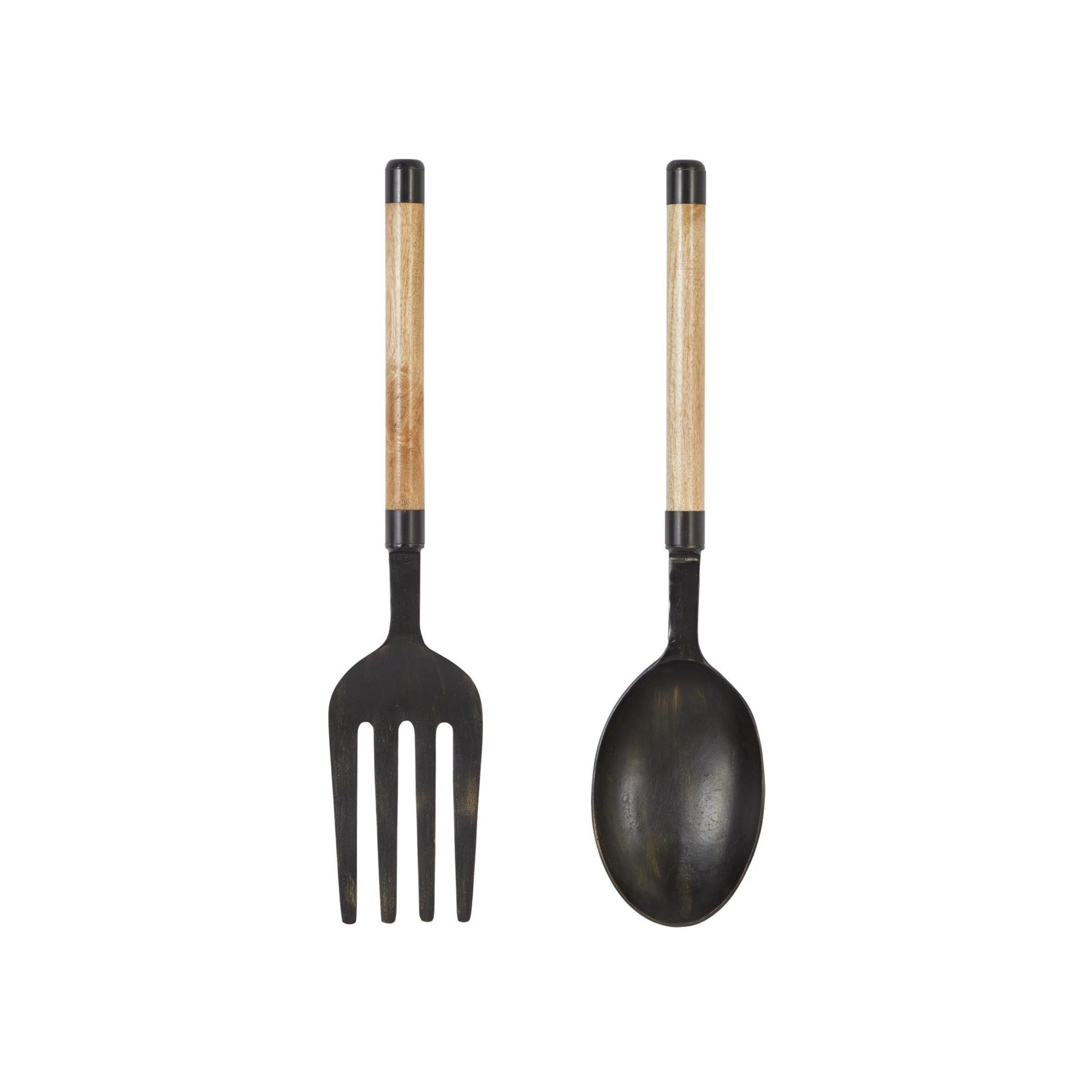 Set of 2 Metal and Wood Fork and Spoon Wall Decor 35"H