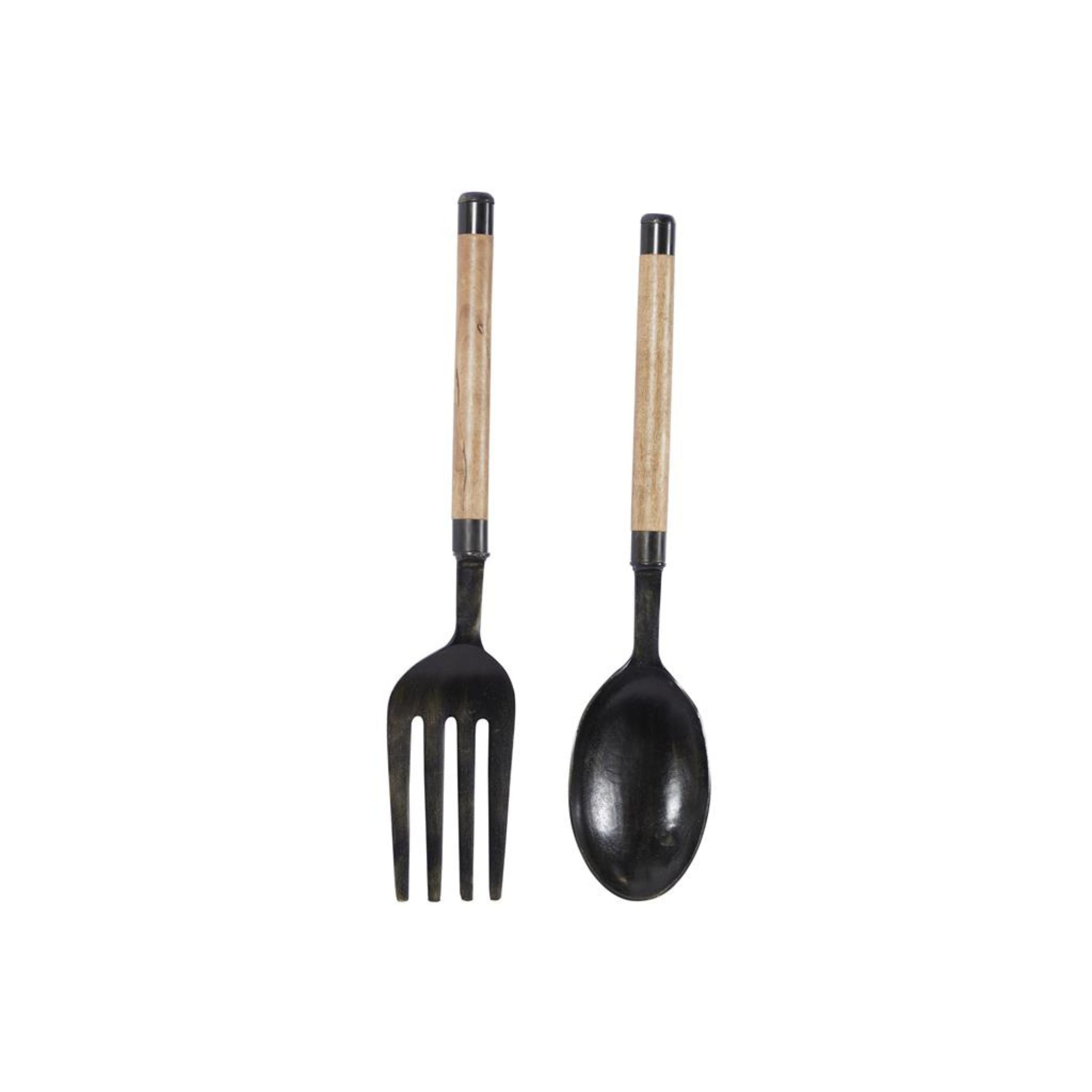 Set of 2 Metal and Wood Fork and Spoon Wall Decor 35"H