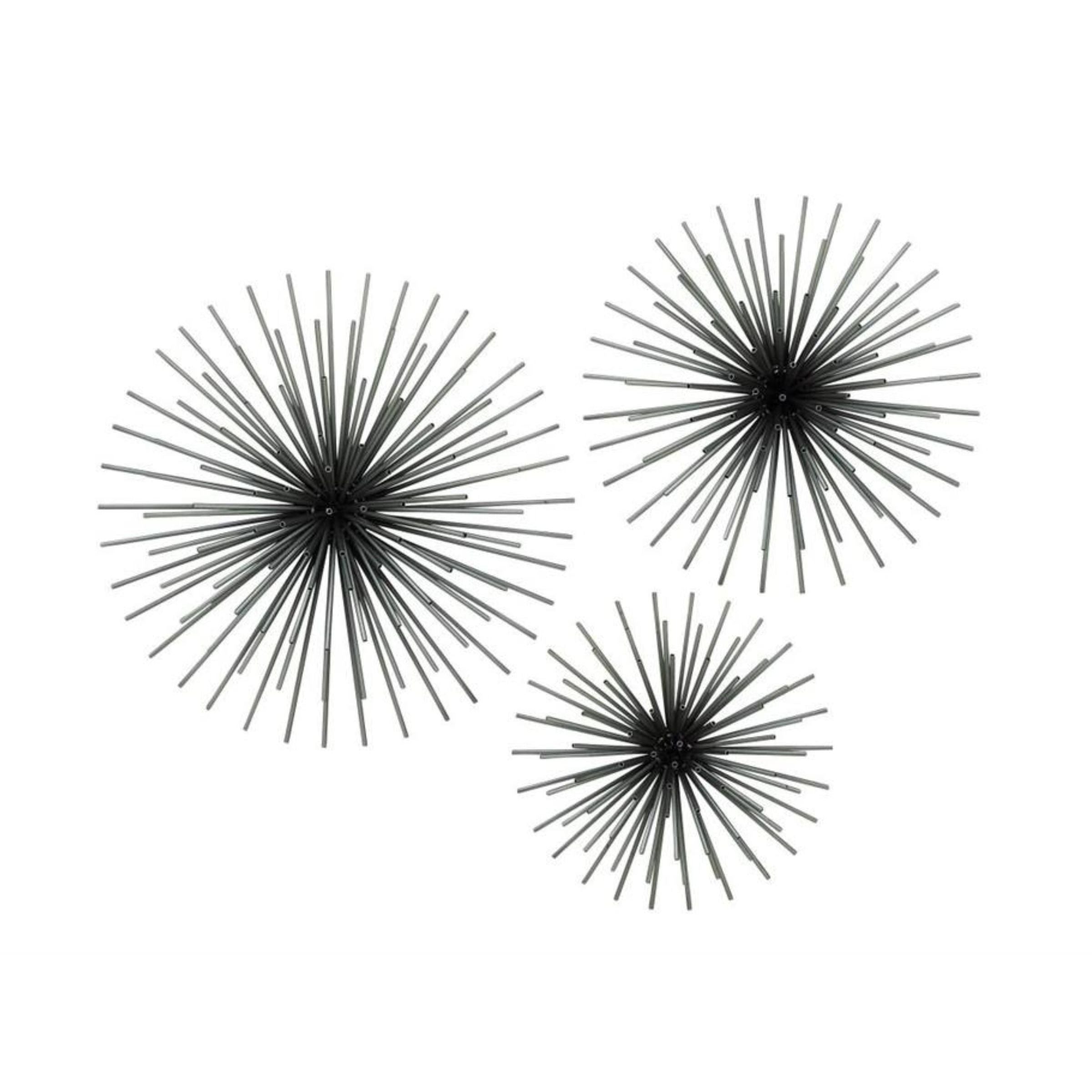 Set of 3 Black Metal Starburst Wall Decor 16/20/24"H