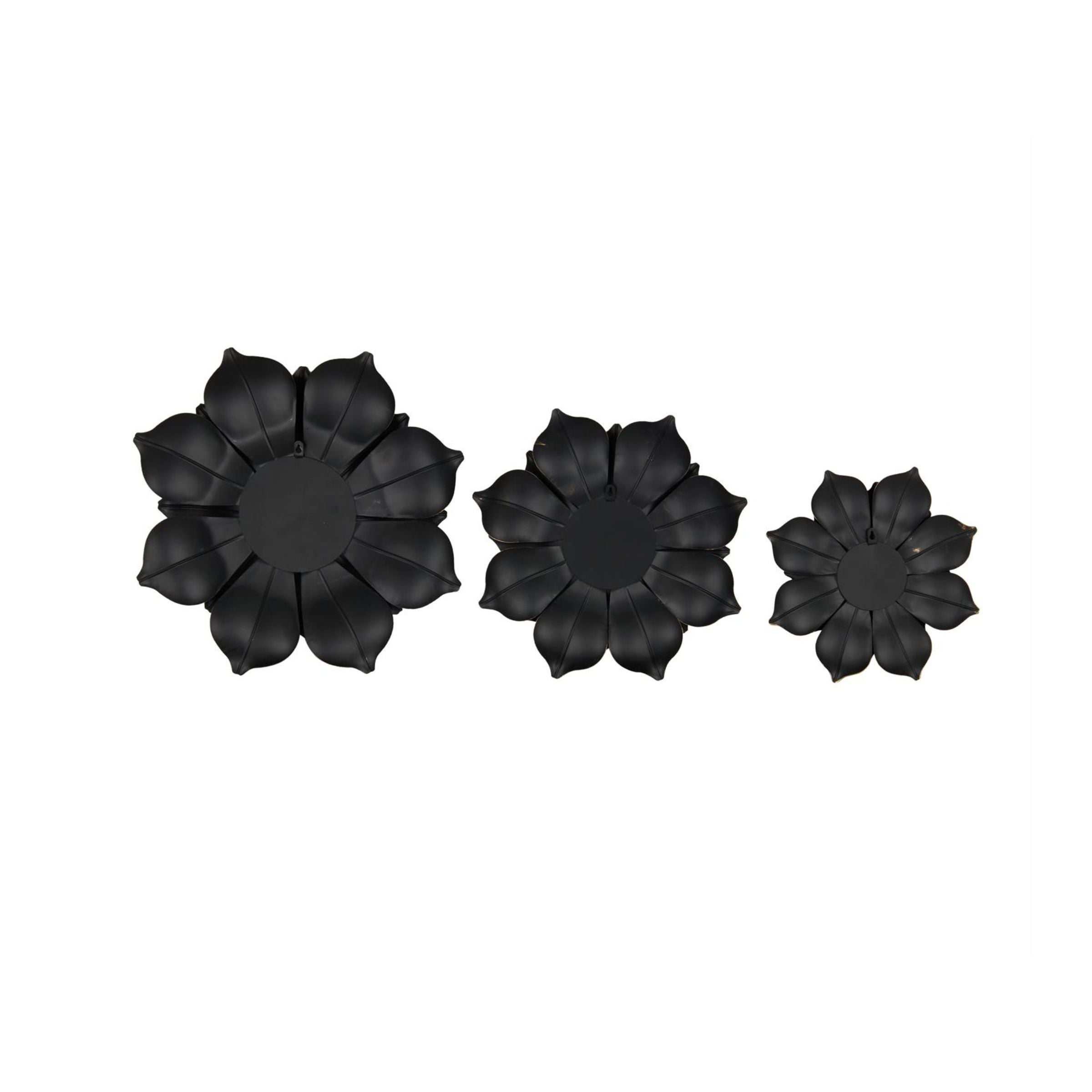 Set of 3 Black and Gold Metal Flowers Wall Decor 14/18/22"H