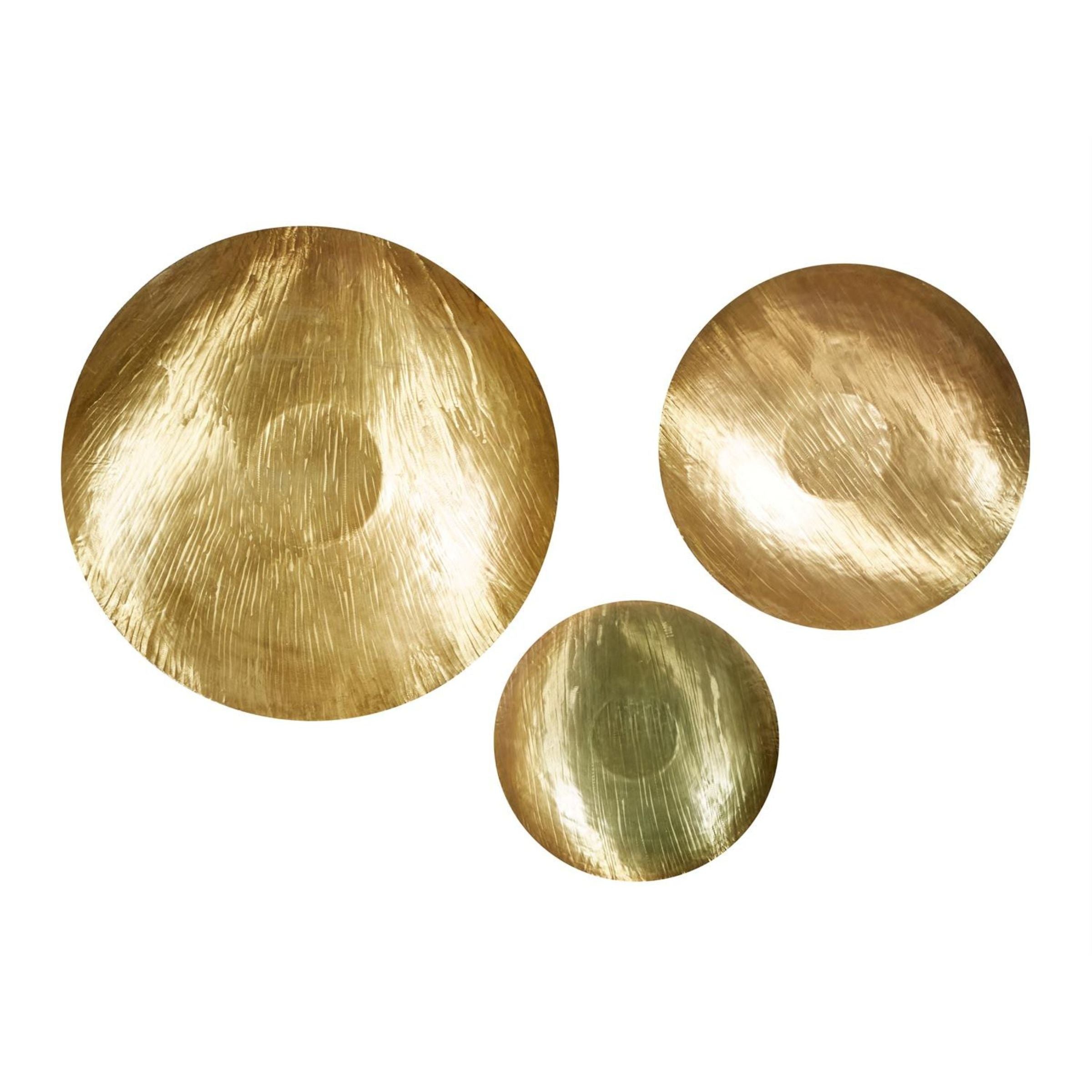 Set of 3 Gold Metal Discs Wall Decor 21/27/37"H