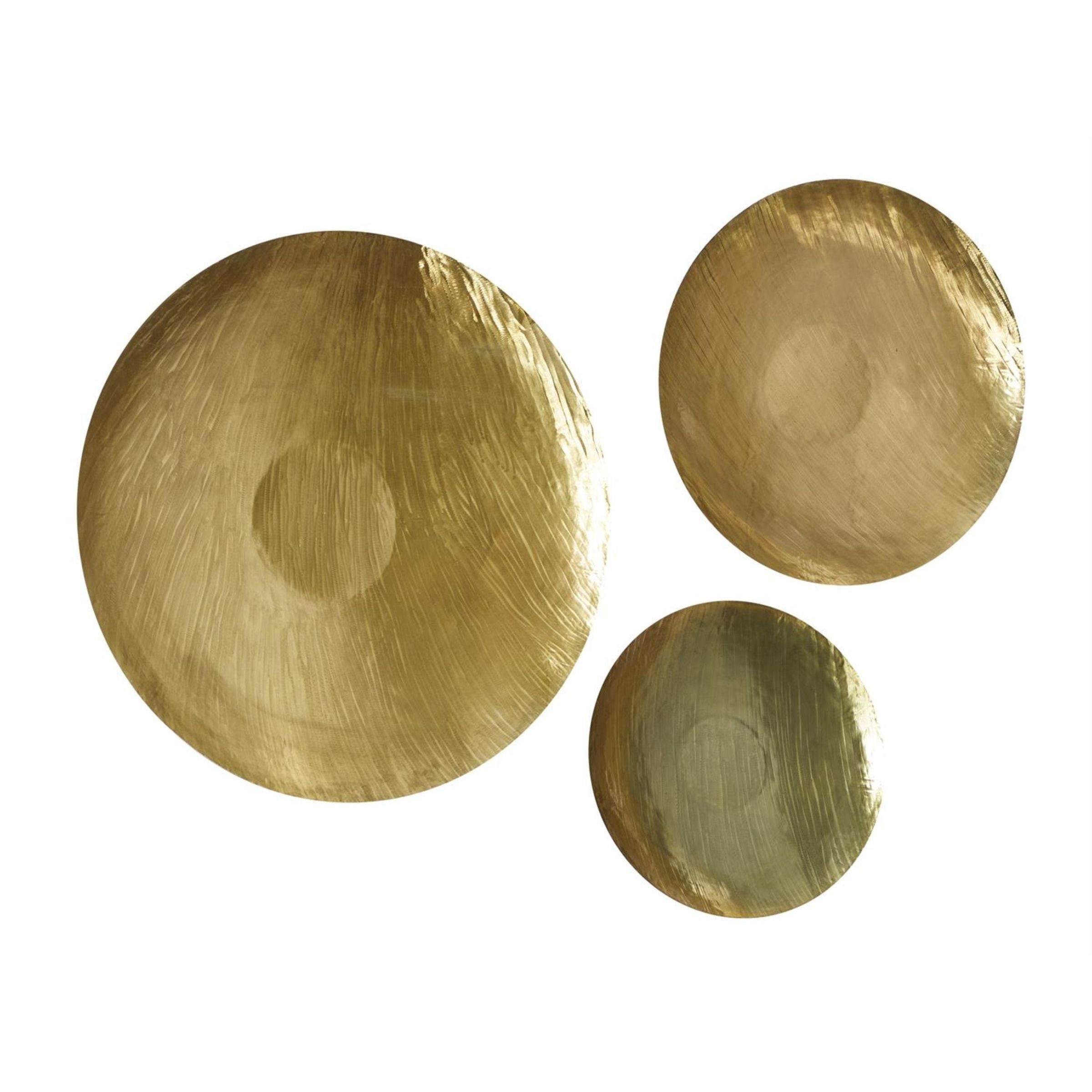 Set of 3 Gold Metal Discs Wall Decor 21/27/37"H