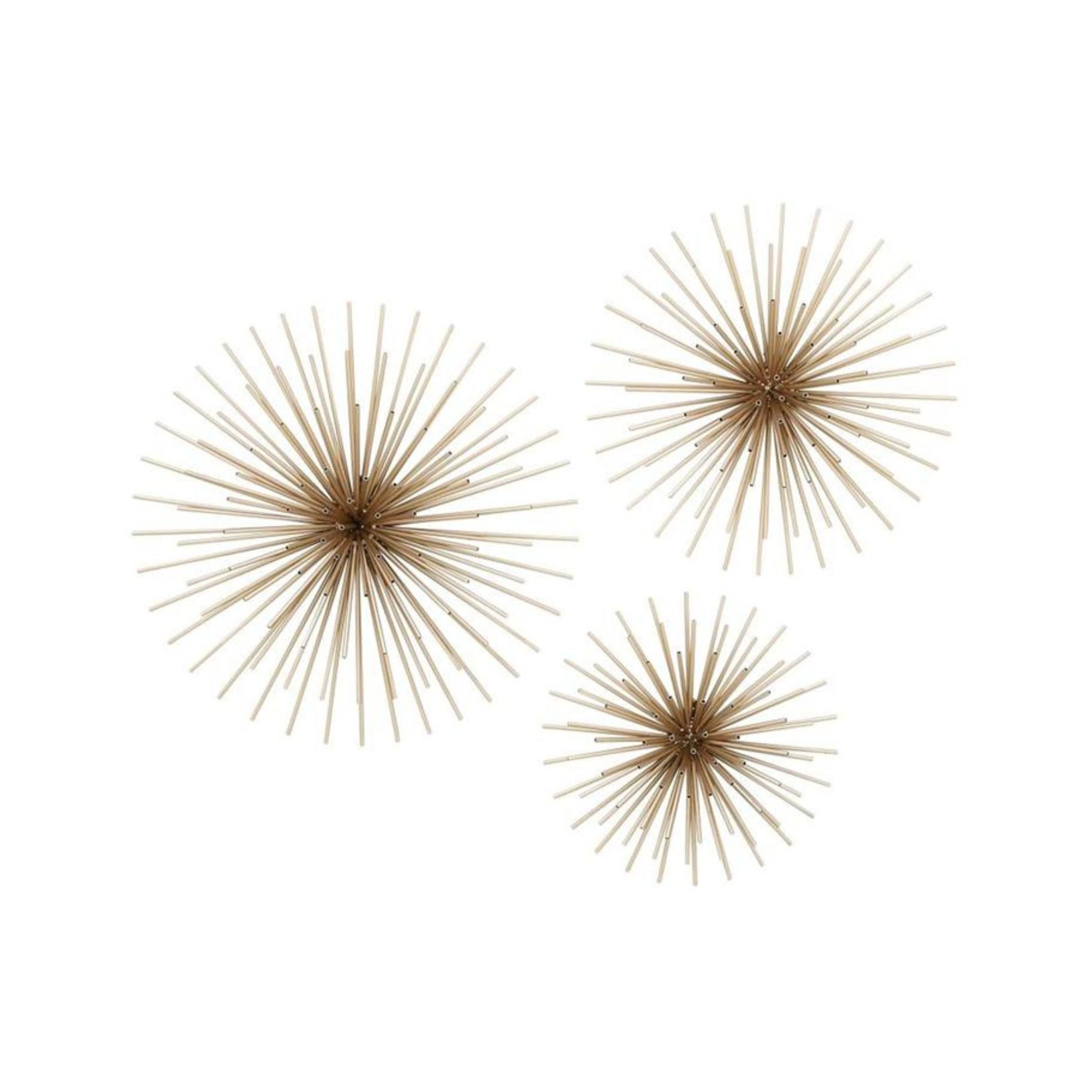 Set of 3 Gold Metal Starburst Wall Decor 16/20/24"H