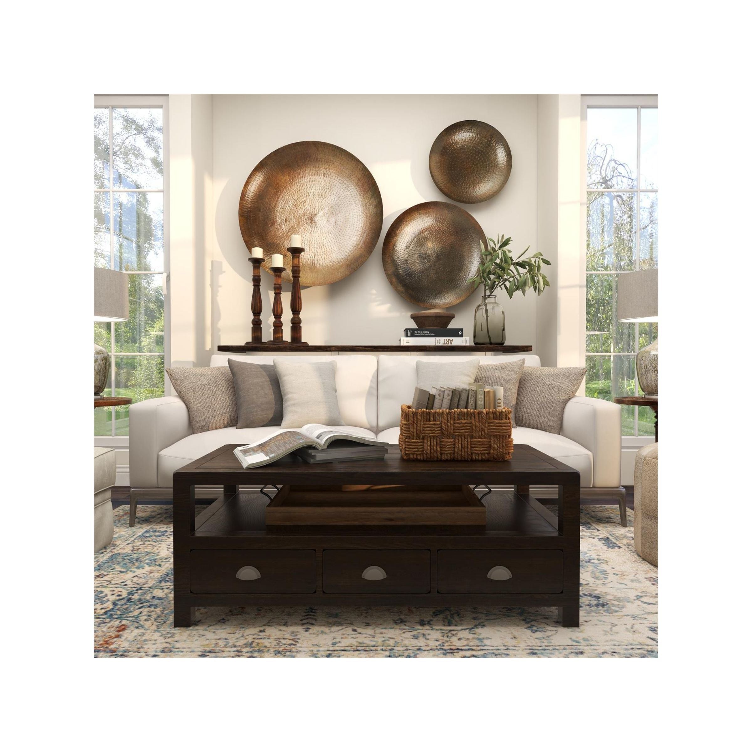 Set of 3 Bronze Metal Discs Wall Decor 17/29/35"H