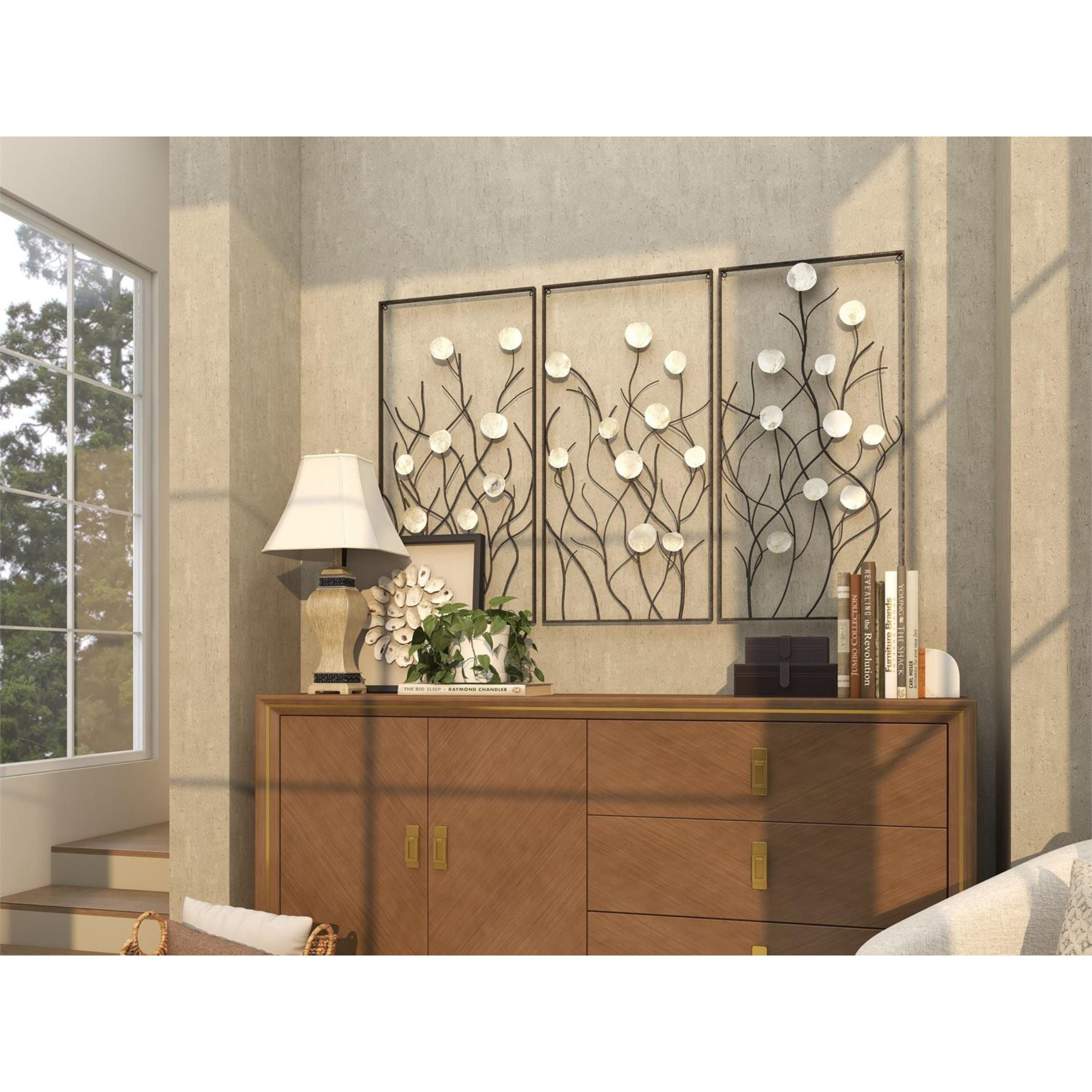 Capiz Shell Metal Floral Wall Art 20"W x 40"H