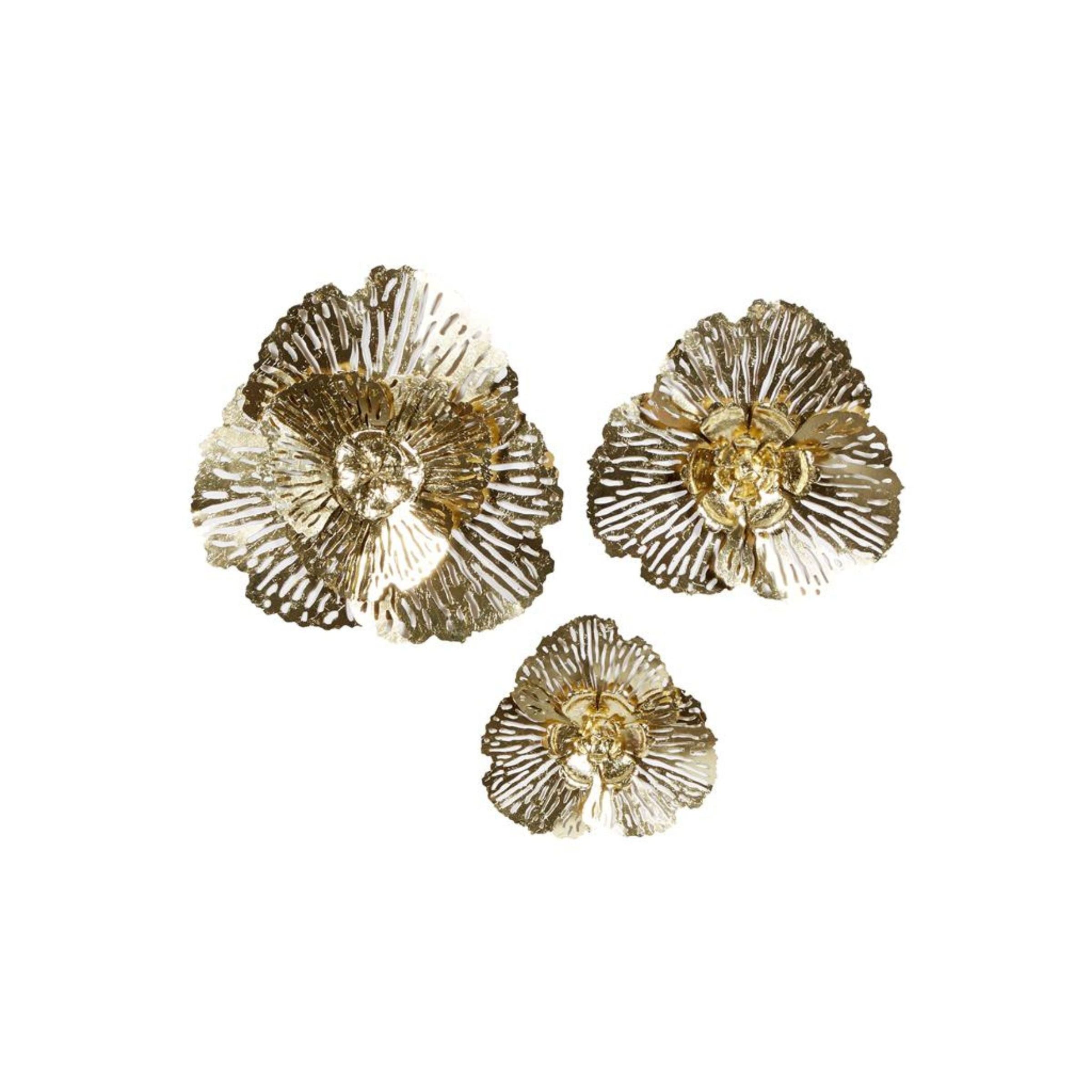 Set of 3 Gold Metal Flowers Wall Decor 18/24/29"H