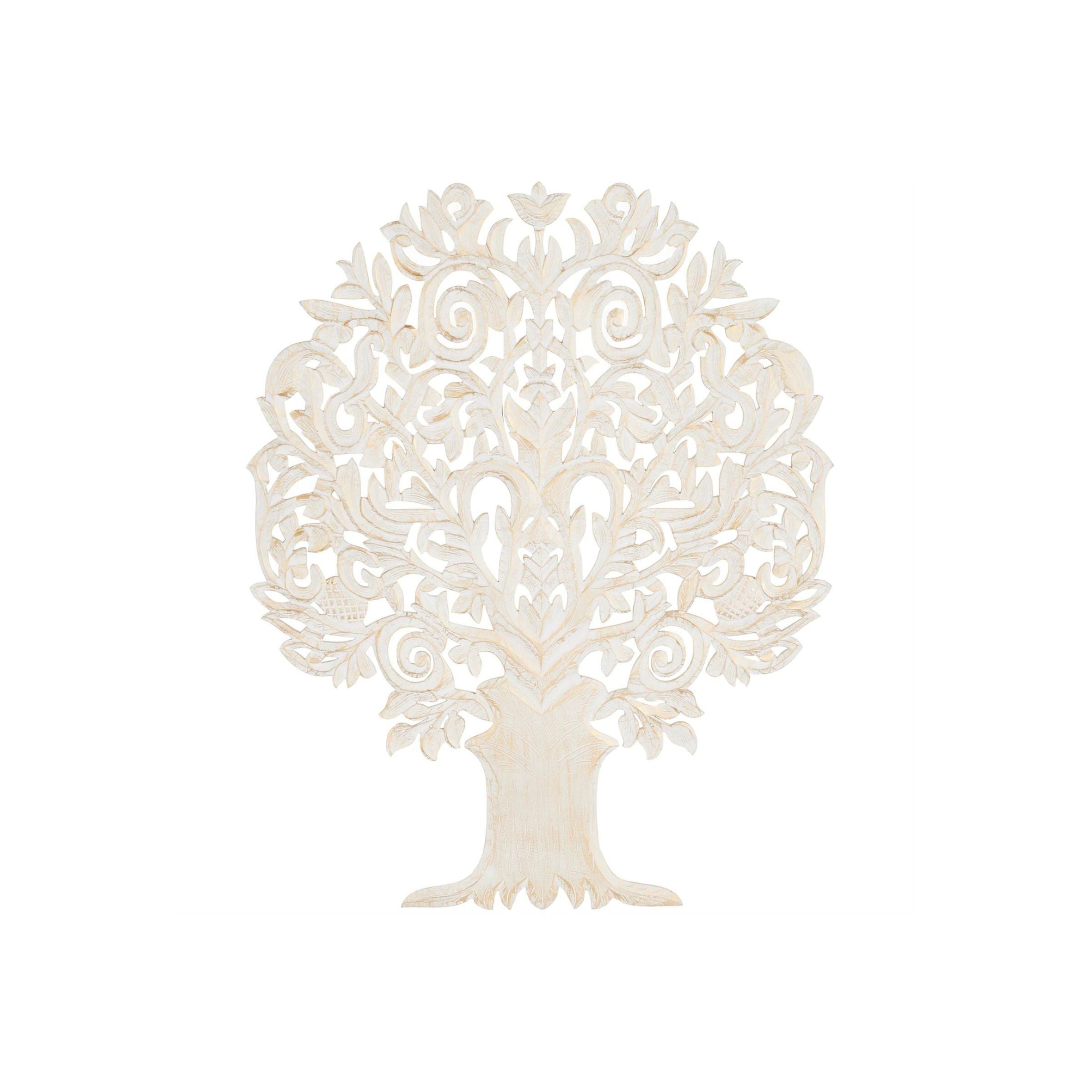 White and Gold Carved Wood Tree Wall Decor 48"W x 60"H