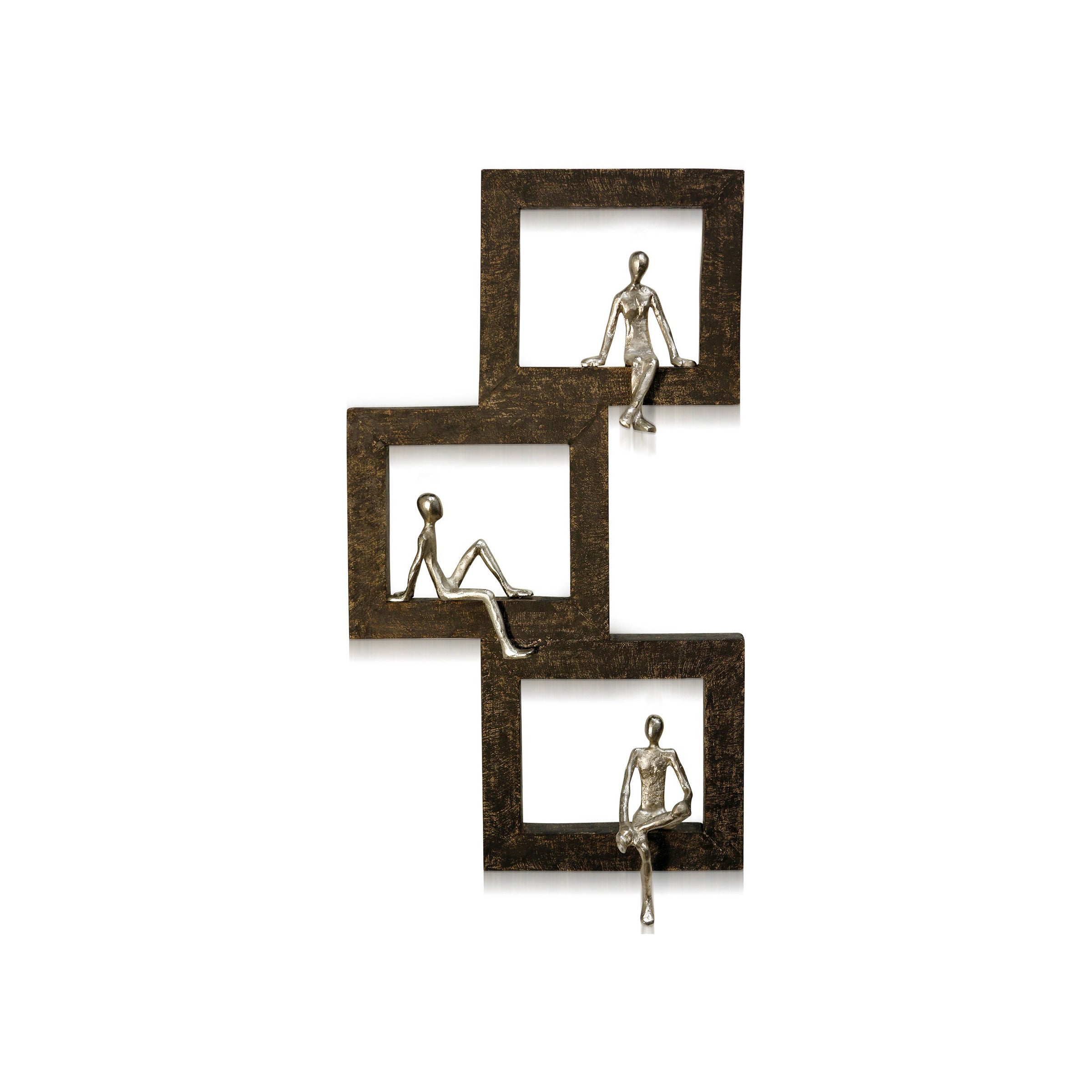 Wood and Metal Brown and Silver Figures In Windows Art 15"W x 27"H