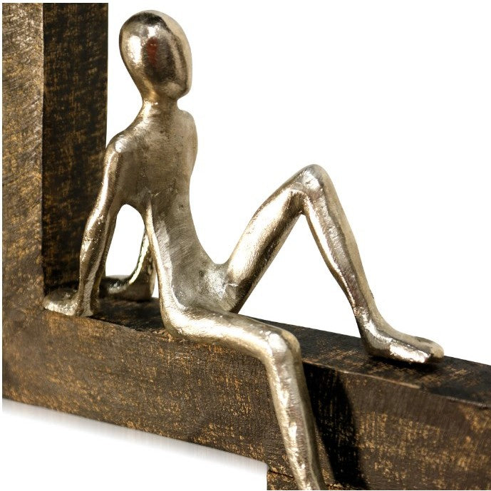 Wood and Metal Brown and Silver Figures In Windows Art 15"W x 27"H