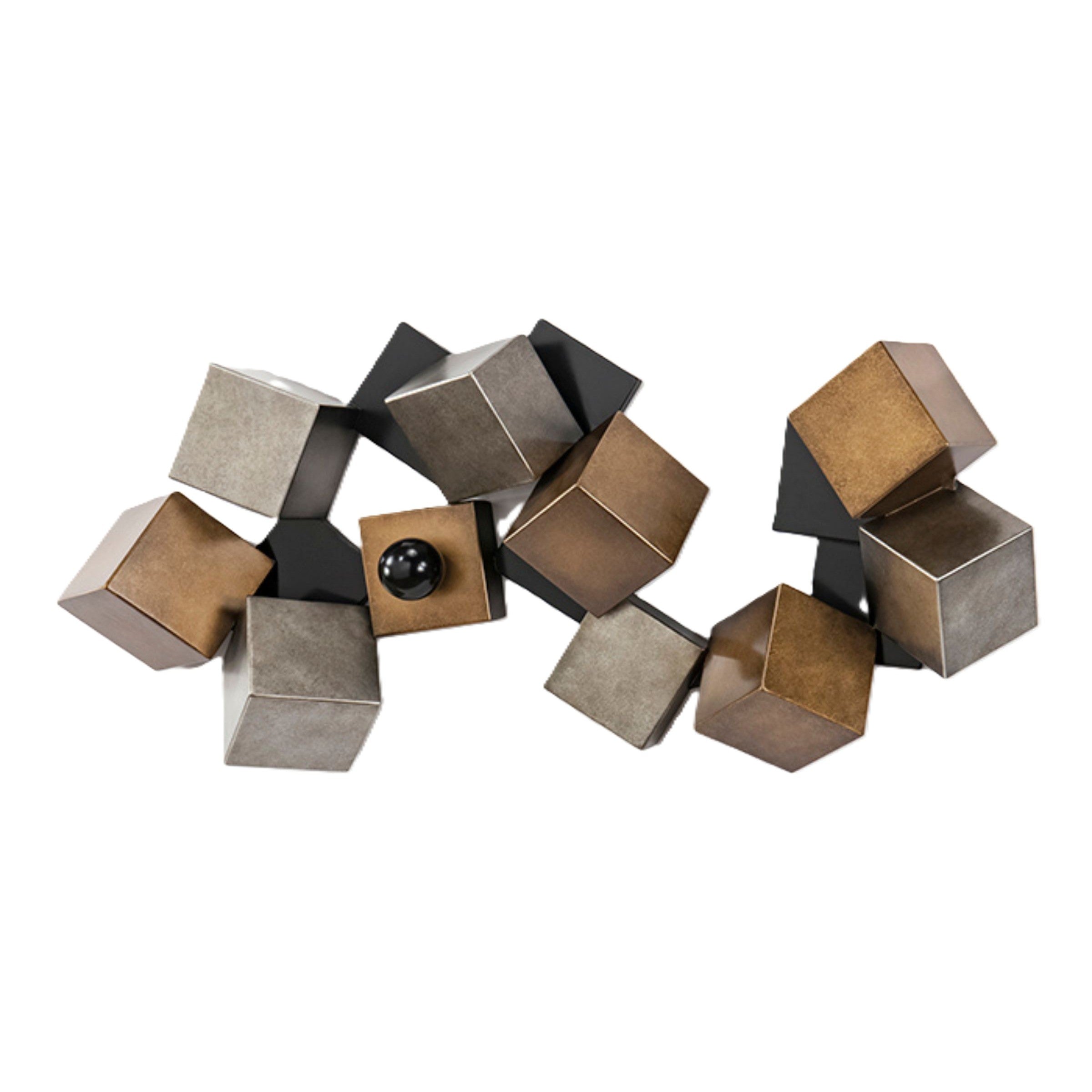 Black, Silver and Bronze Wood Cubes Wall Decor 64"W x 30"H