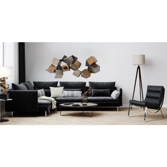 Black, Silver and Bronze Wood Cubes Wall Decor 64"W x 30"H
