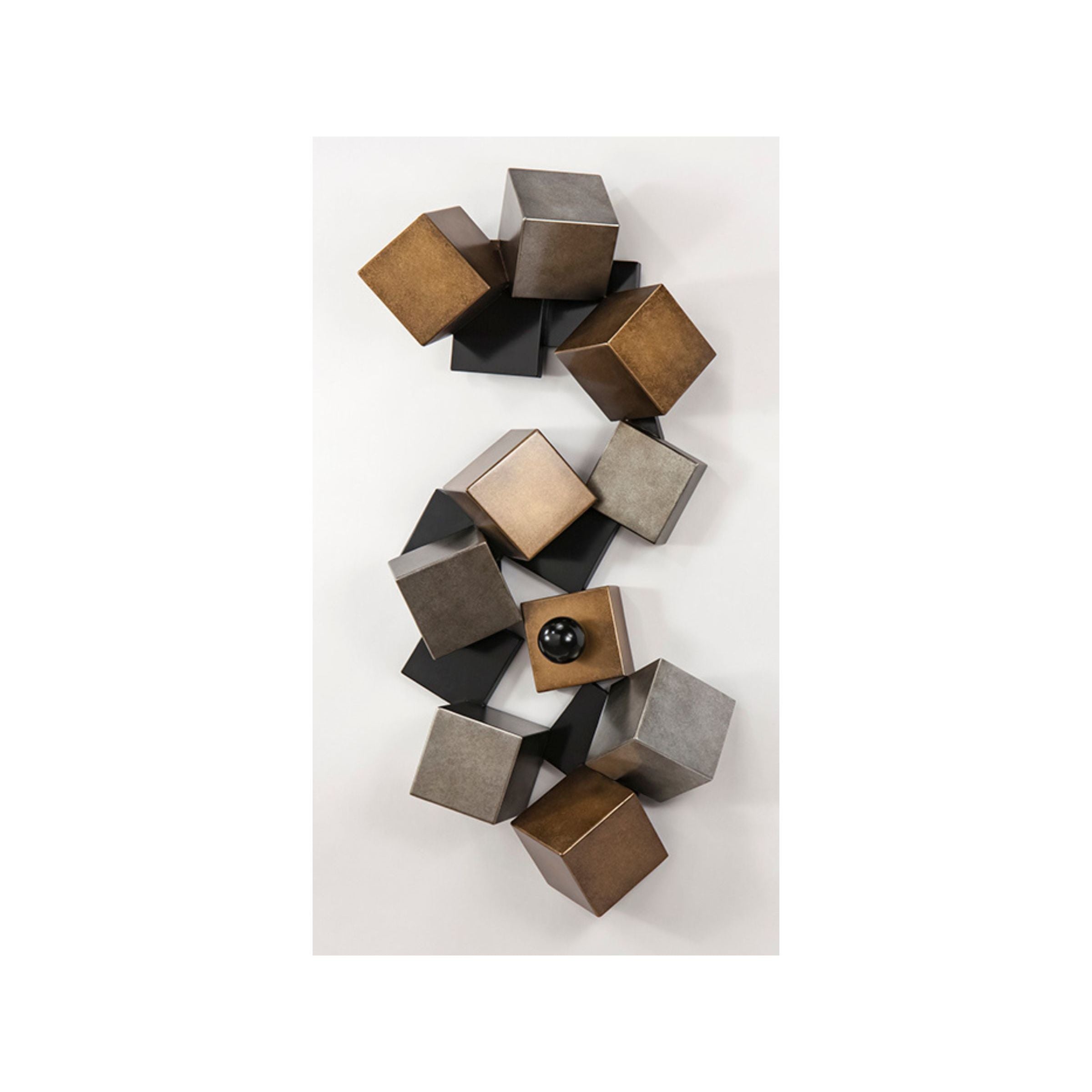 Black, Silver and Bronze Wood Cubes Wall Decor 64"W x 30"H