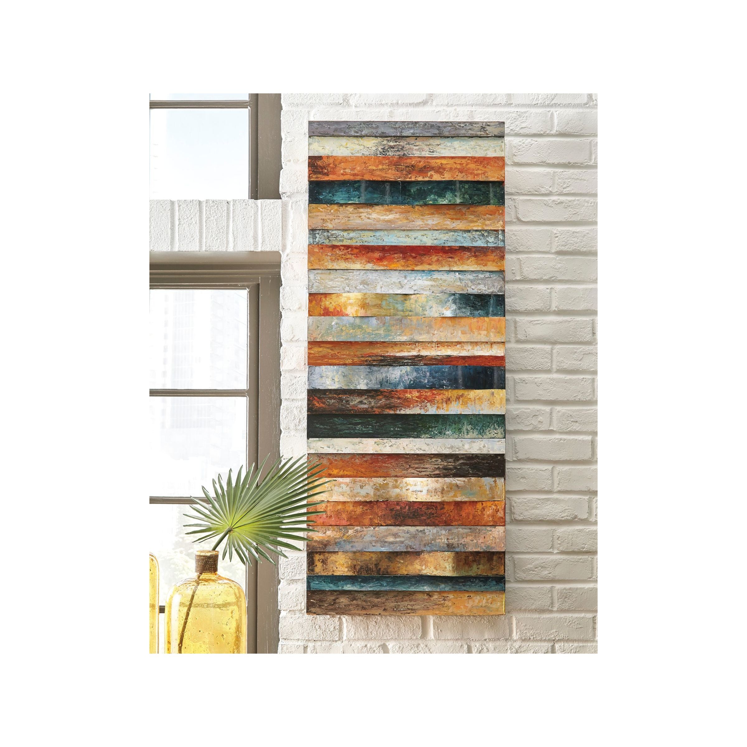 Multi-Colored Curved Plank Design Art 20"W x 50"H