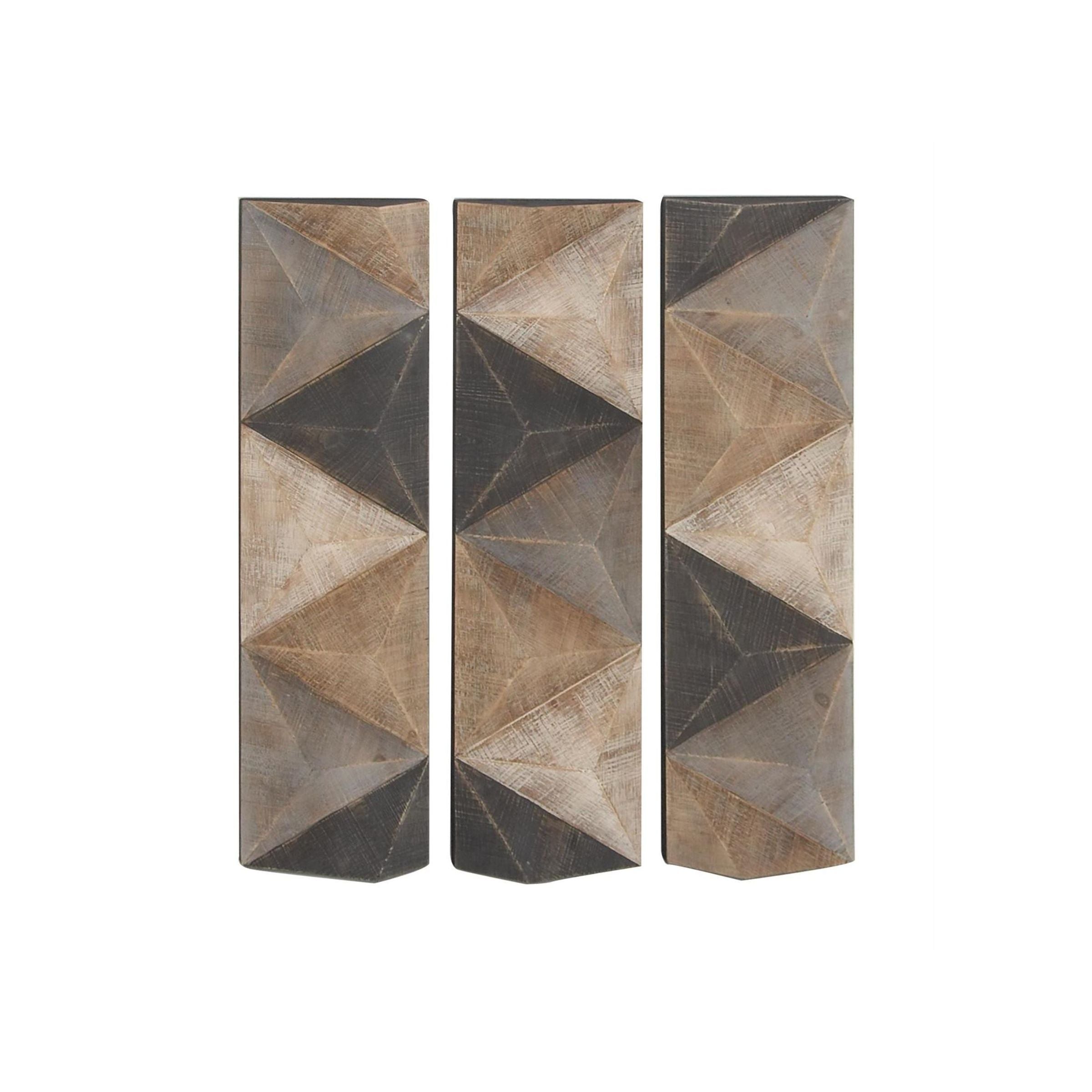 Set of 3 Black, Grey, Cream, and Brown Tri-Dimensional Panels 11"W x 36"H