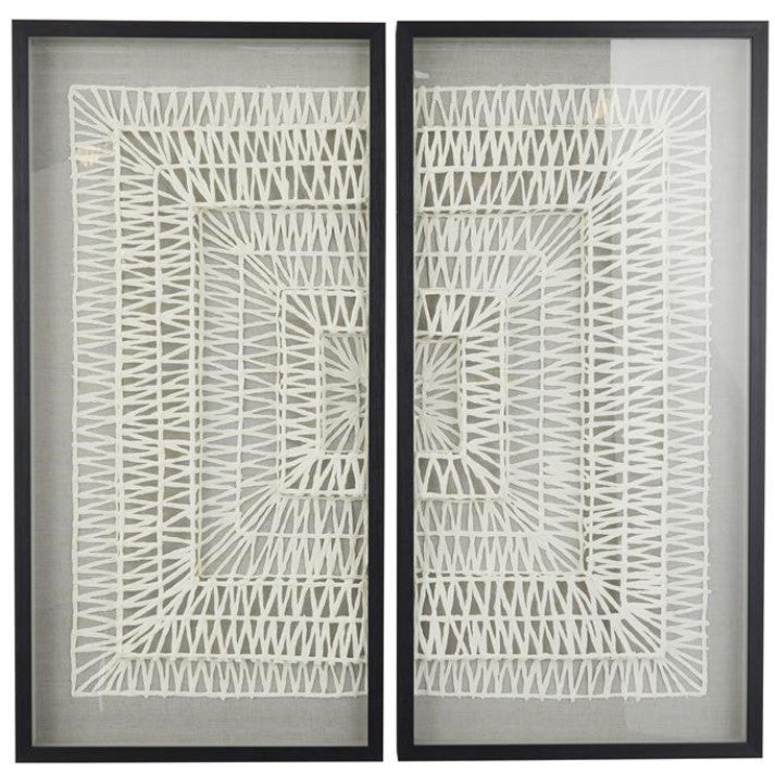 Set of 2 Wood and Glass White Paper Wall Art 21"W x 41"H