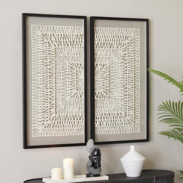 Set of 2 Wood and Glass White Paper Wall Art 21"W x 41"H