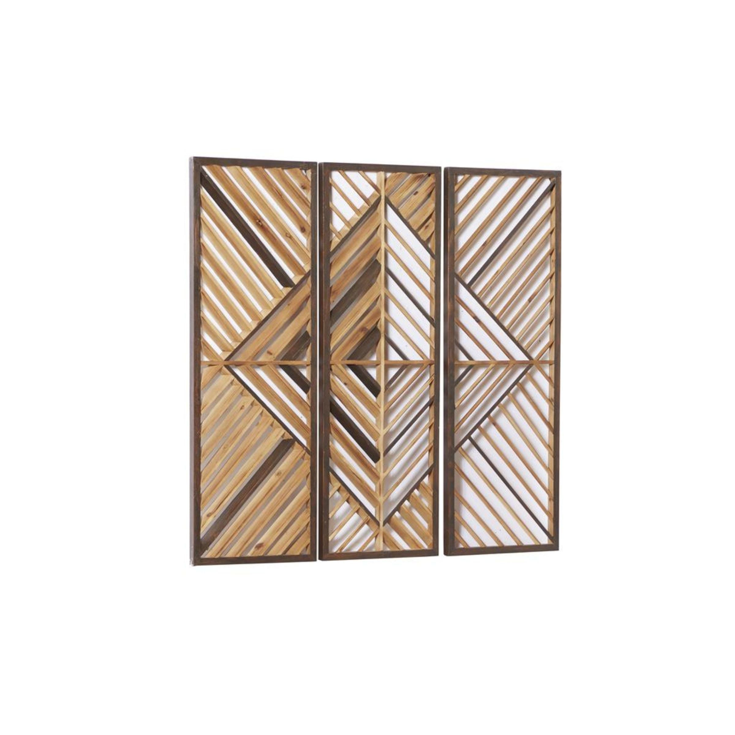 Set of 3 Brown Wood Geometric Wall Plaques 12"W x 35"H