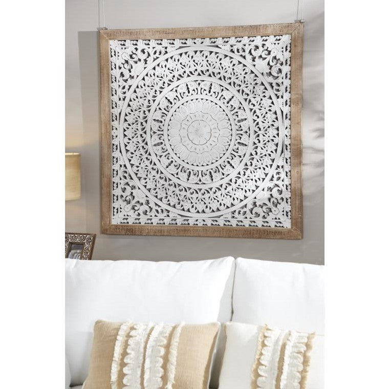 White Carved Wood Wall Plaque 47"W x 47"H