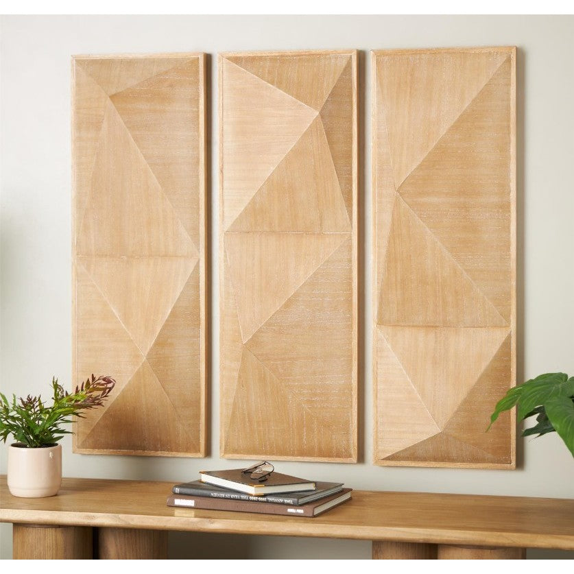 Set of 3 Wood Geo Wall Panel Art 12"W x 35"H