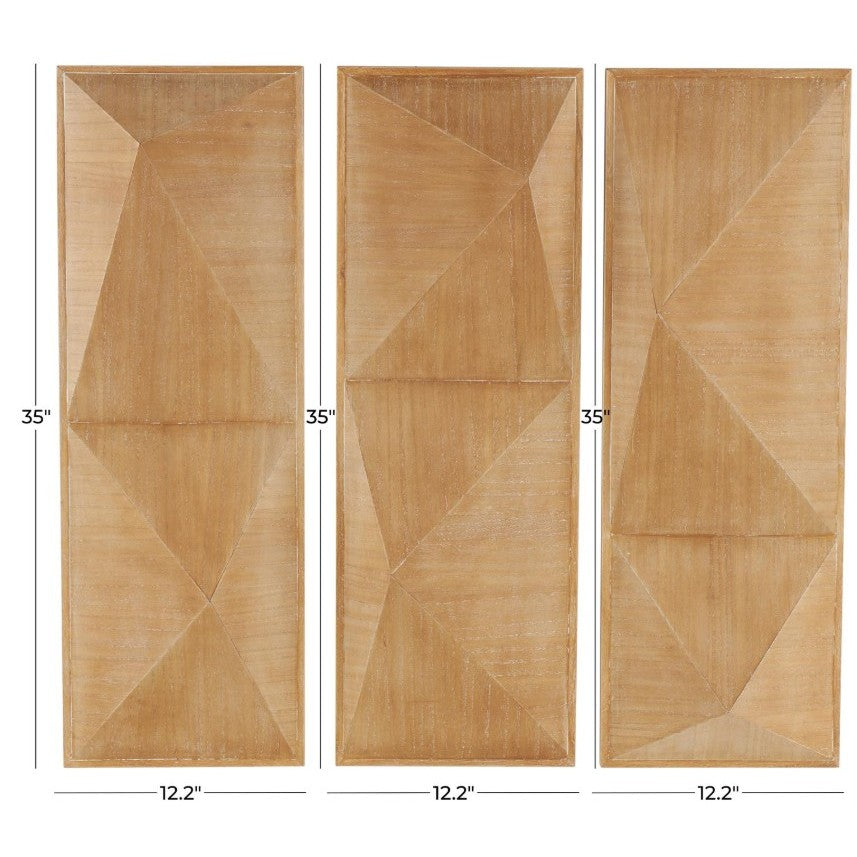 Set of 3 Wood Geo Wall Panel Art 12"W x 35"H