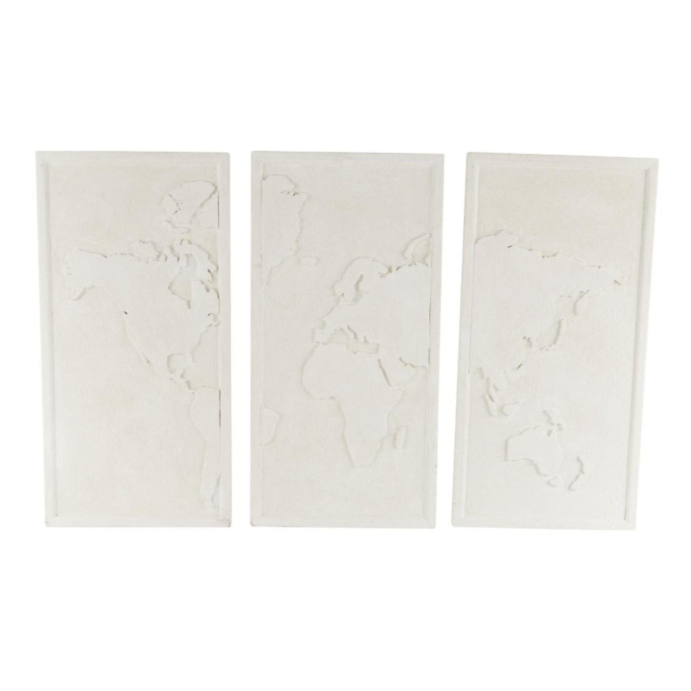 Set of 3 White 3D World Map Wall Art 24"W x 47"H