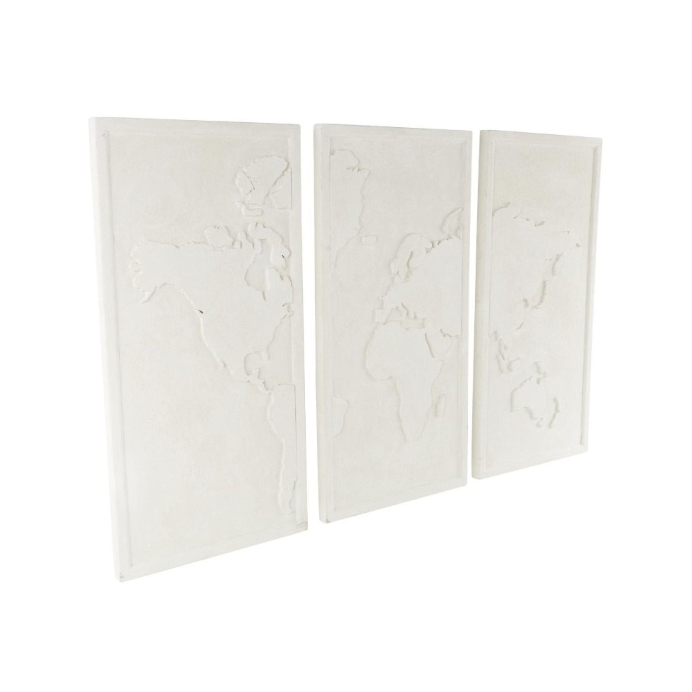 Set of 3 White 3D World Map Wall Art 24"W x 47"H