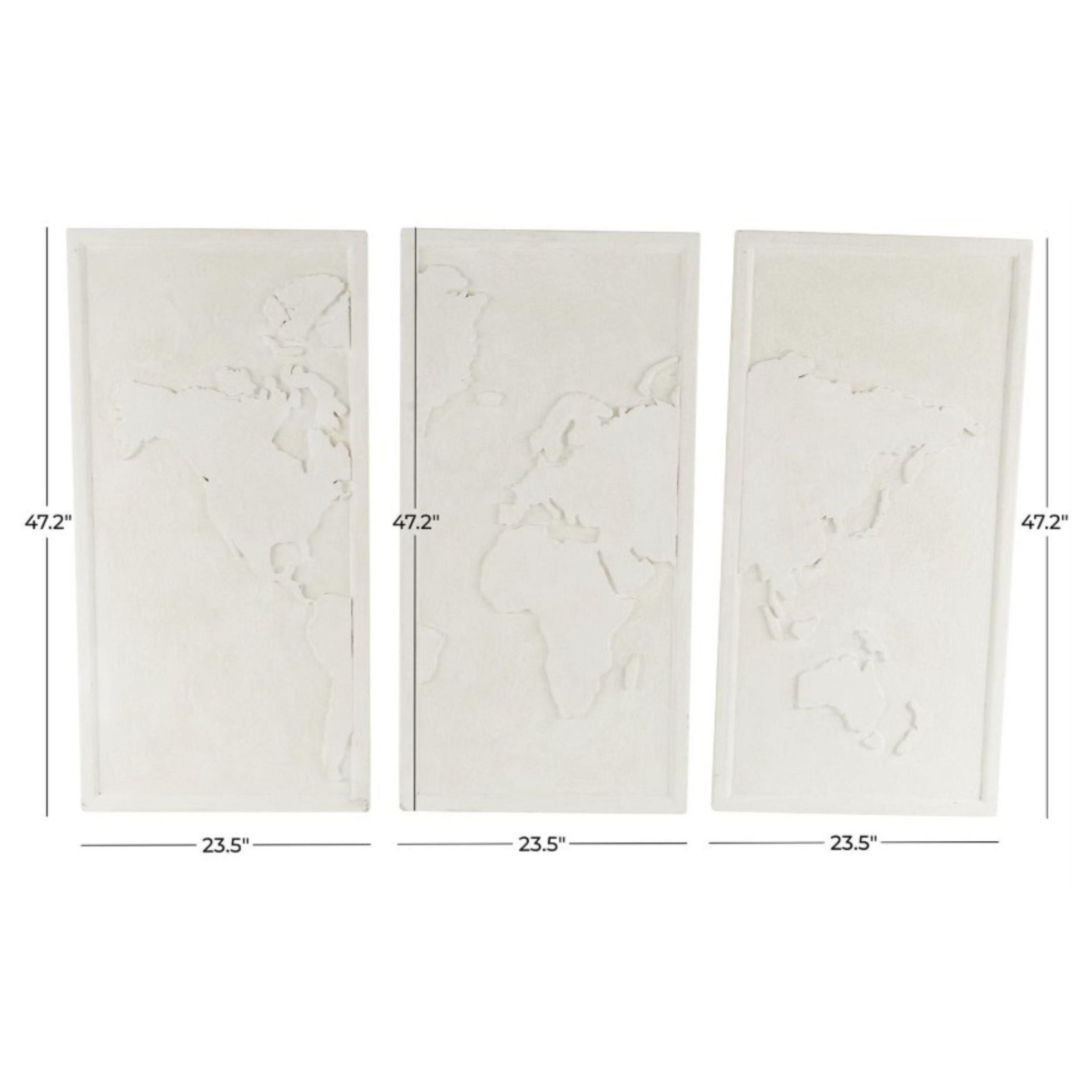 Set of 3 White 3D World Map Wall Art 24"W x 47"H