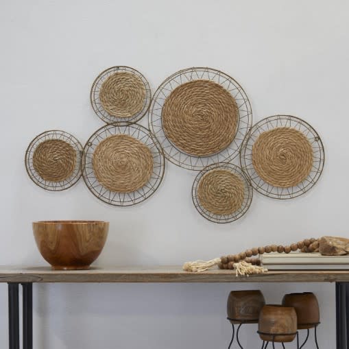 Metal and Reed Circle Wall DÃ©cor 40"W x 21"H