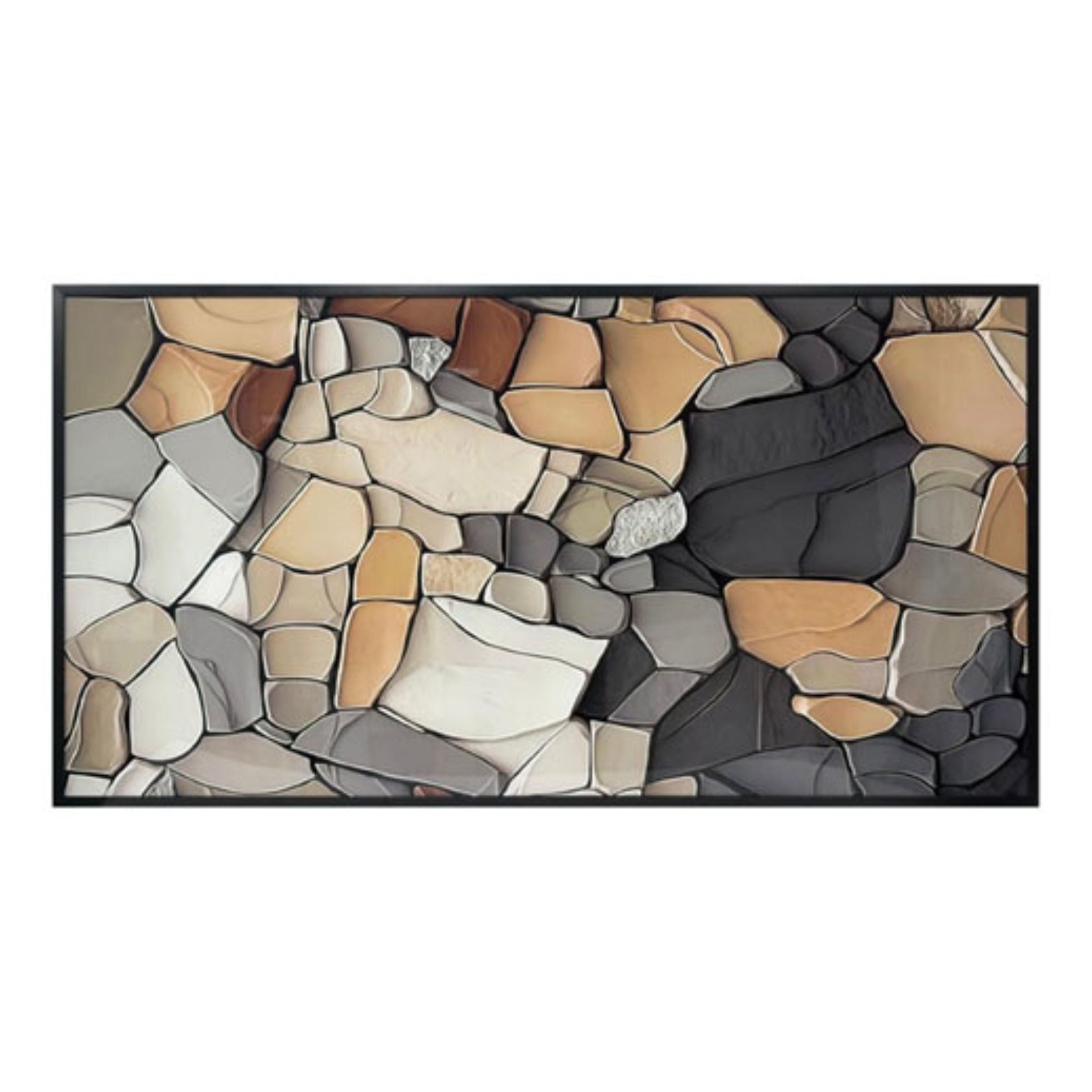 Charcoal, Brown, and Cream Mosaic Stone Print Framed Wall Decor 87"W x 47"H