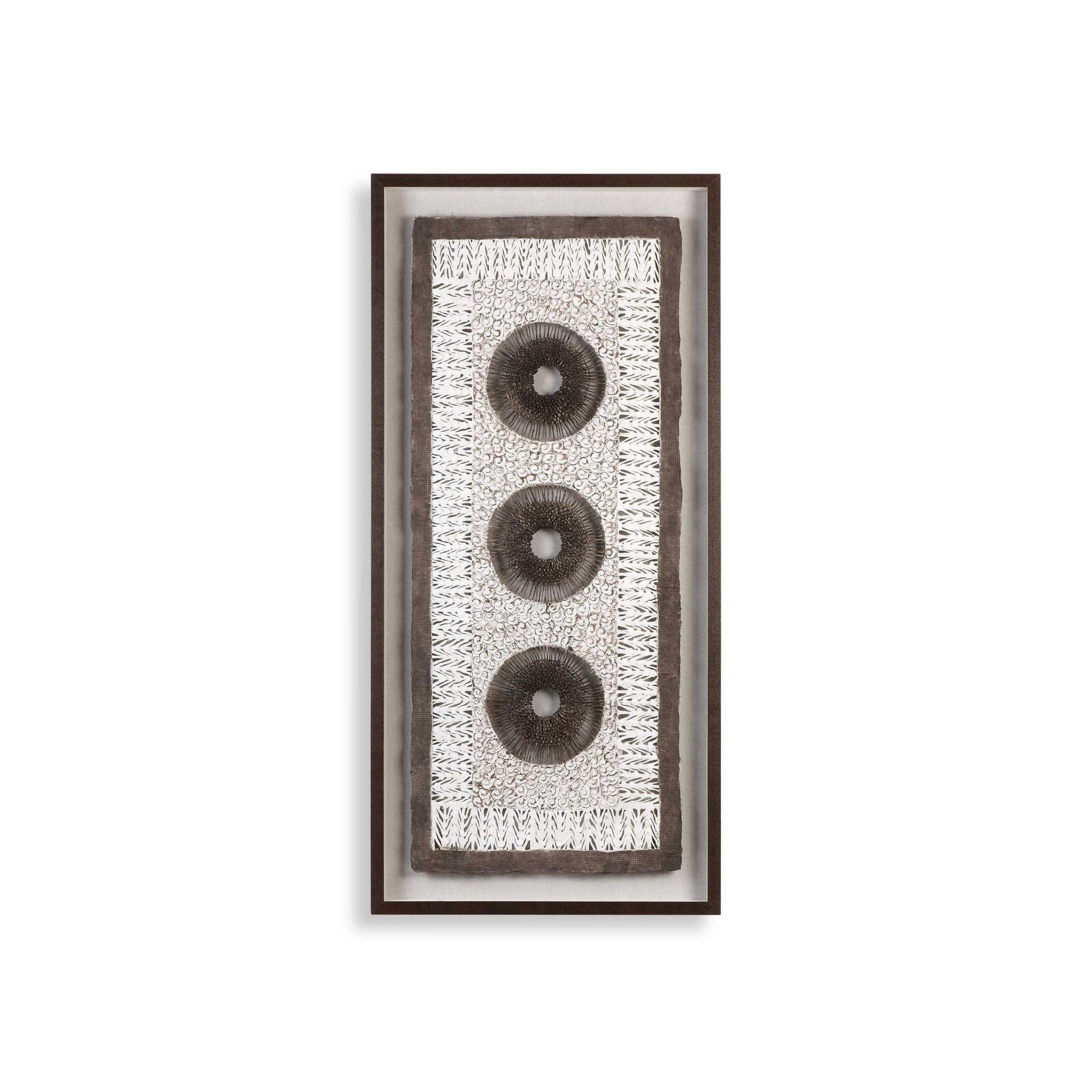 Tan and Brown Paper Circles Shadowbox Art 28"W x 59"H
