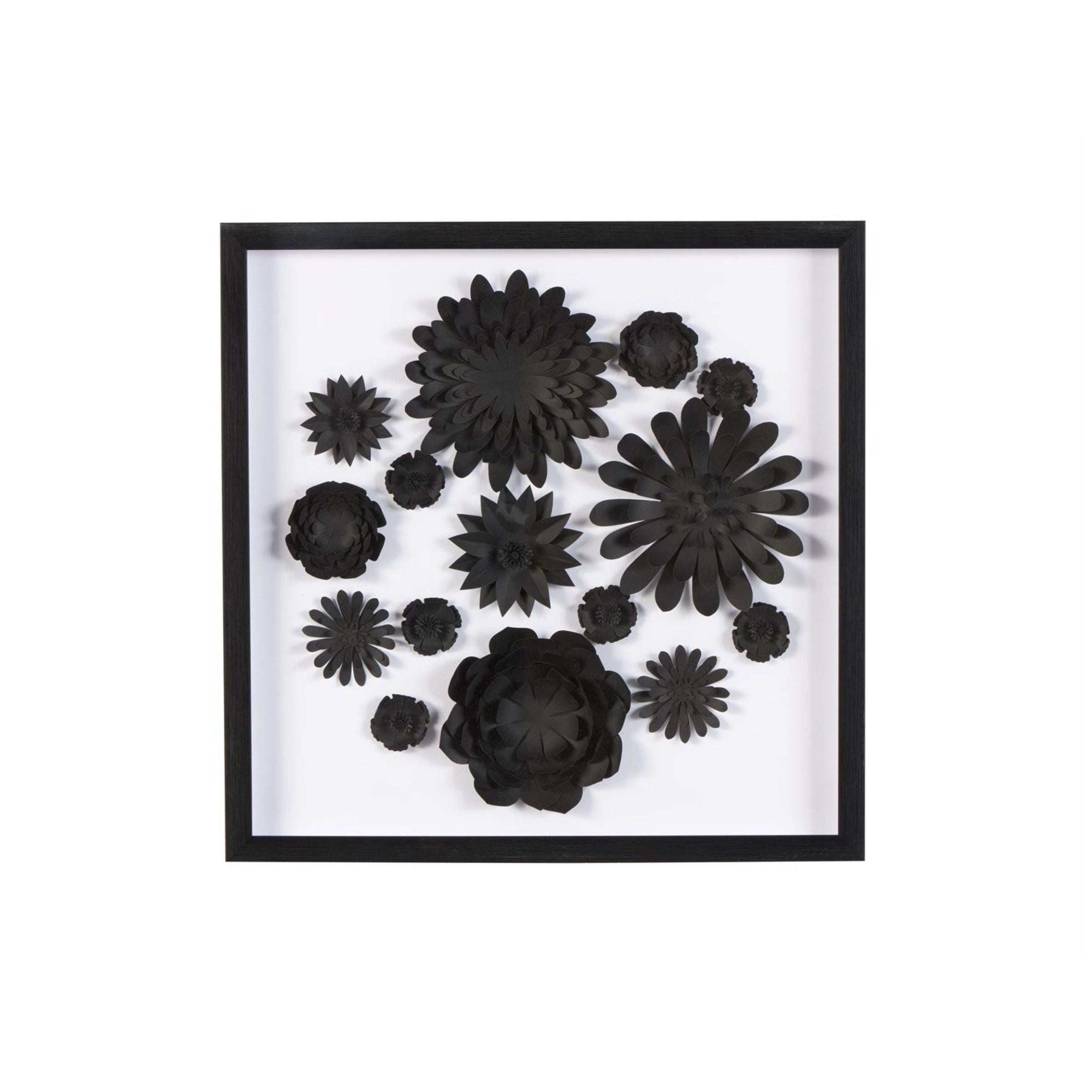 Black Paper Flowers Shadowbox Art  20"W x 20"H