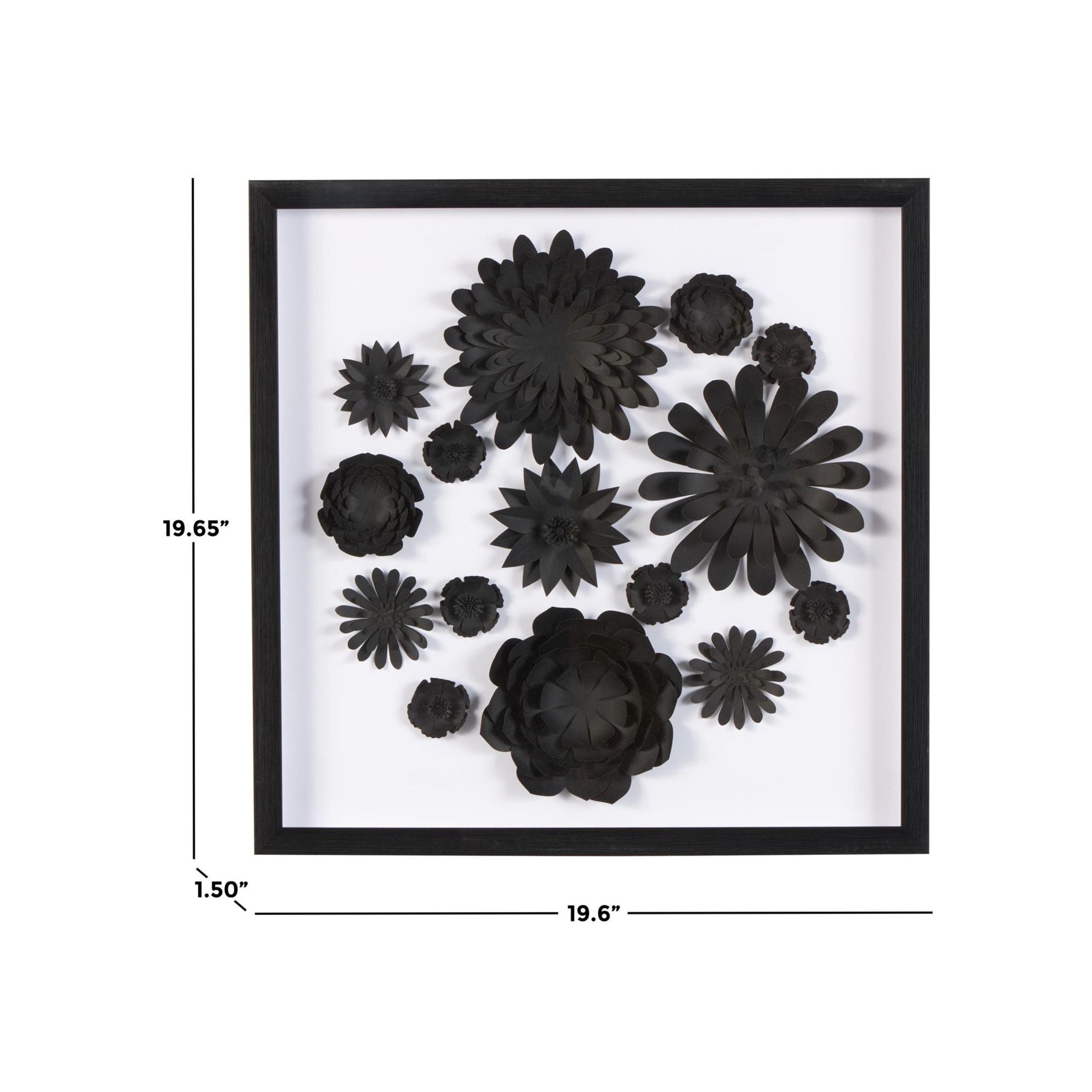 Black Paper Flowers Shadowbox Art  20"W x 20"H