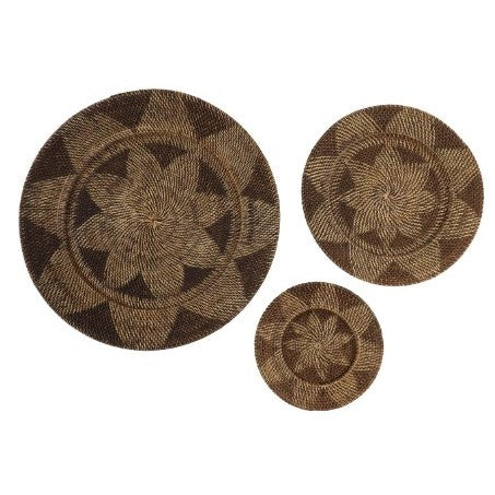 Set of 3 Brown Rattan Wall Plates 14/20/28" Rnd