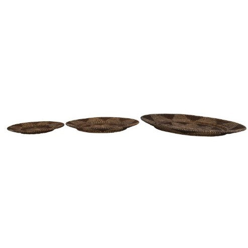 Set of 3 Brown Rattan Wall Plates 14/20/28" Rnd