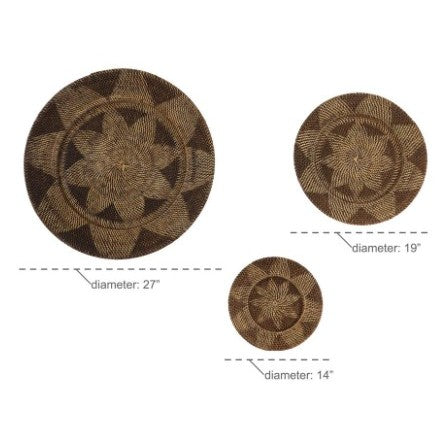 Set of 3 Brown Rattan Wall Plates 14/20/28" Rnd