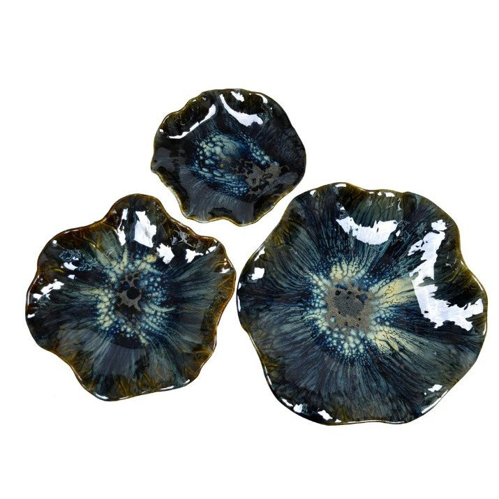 Set of 3 Blue Ceramic Wall Decor 11/15/17.5"Dia