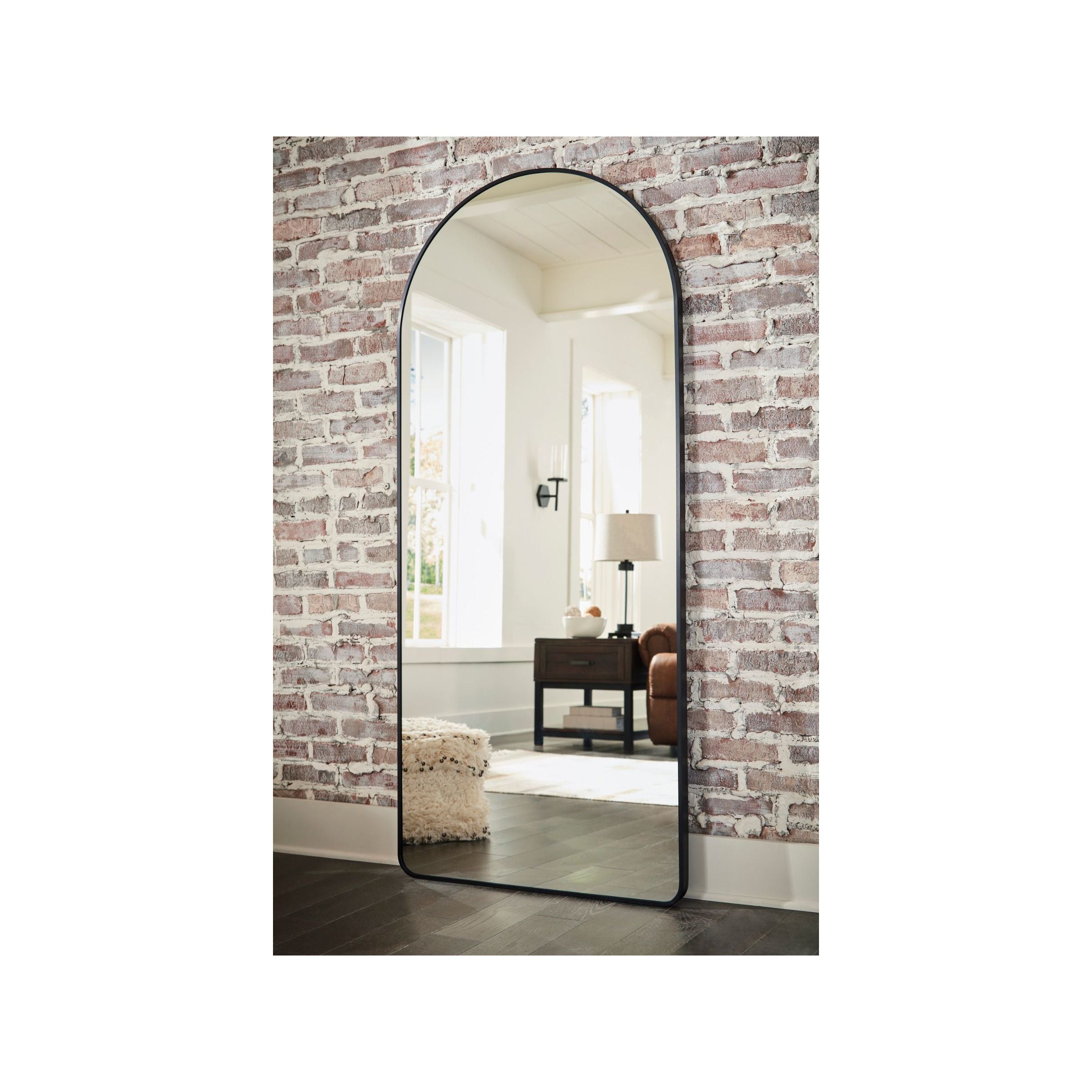 Black Metal Arch Leaner Mirror 30"W x 68"H