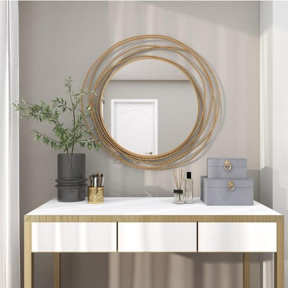 Gold Wood Circles Wall Mirror 38"W x 40"H Round