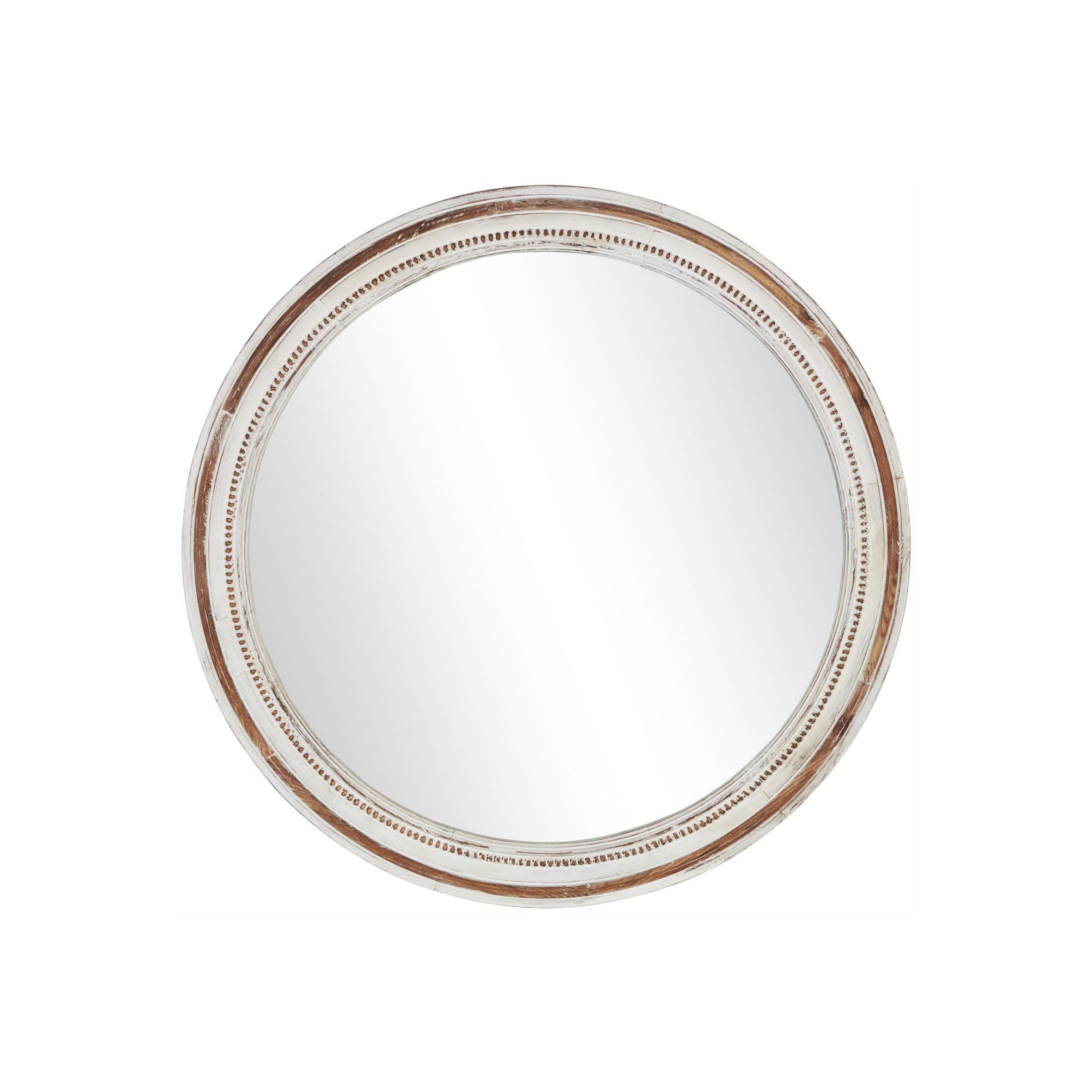 White Wood Wall Mirror 36.5" Round