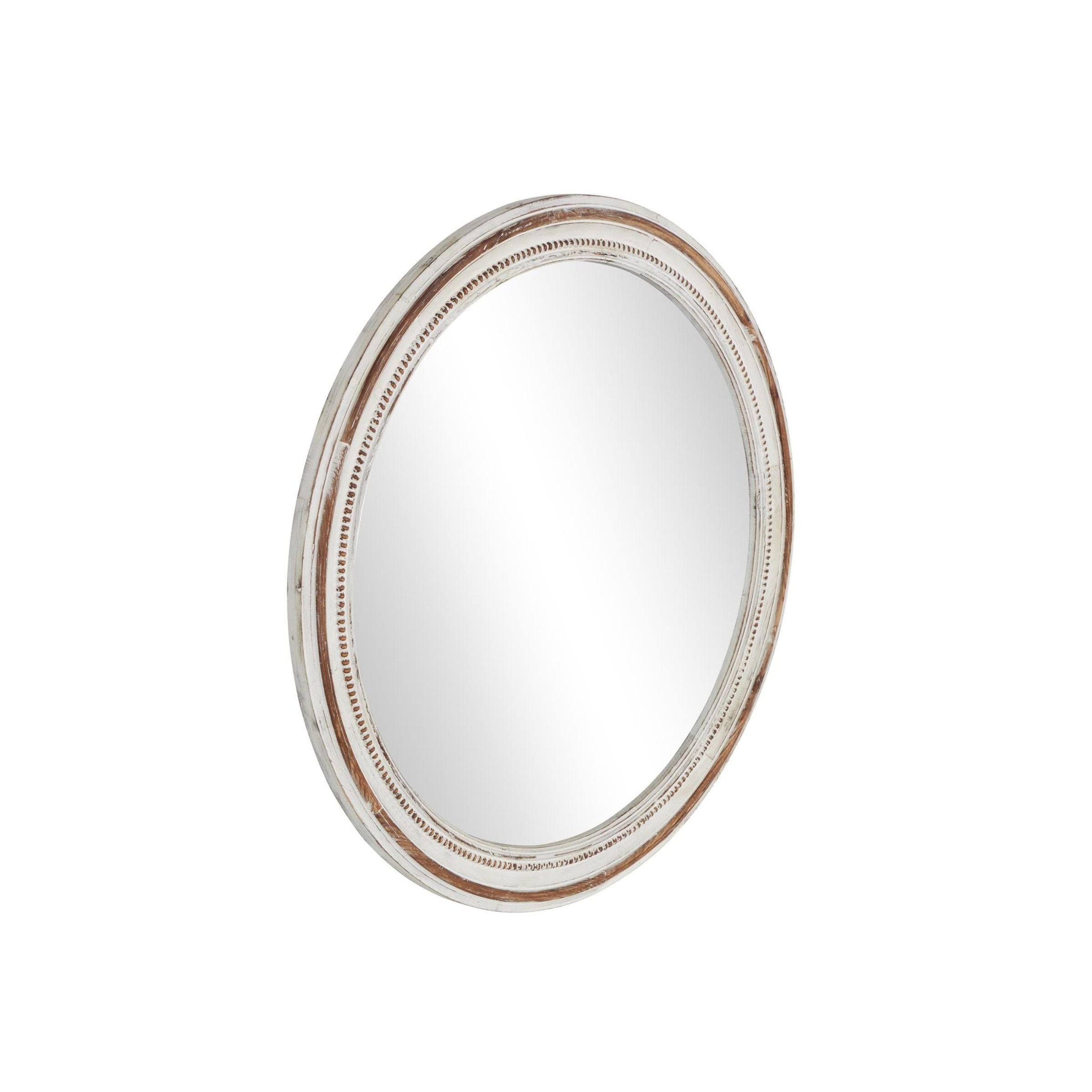 White Wood Wall Mirror 36.5" Round
