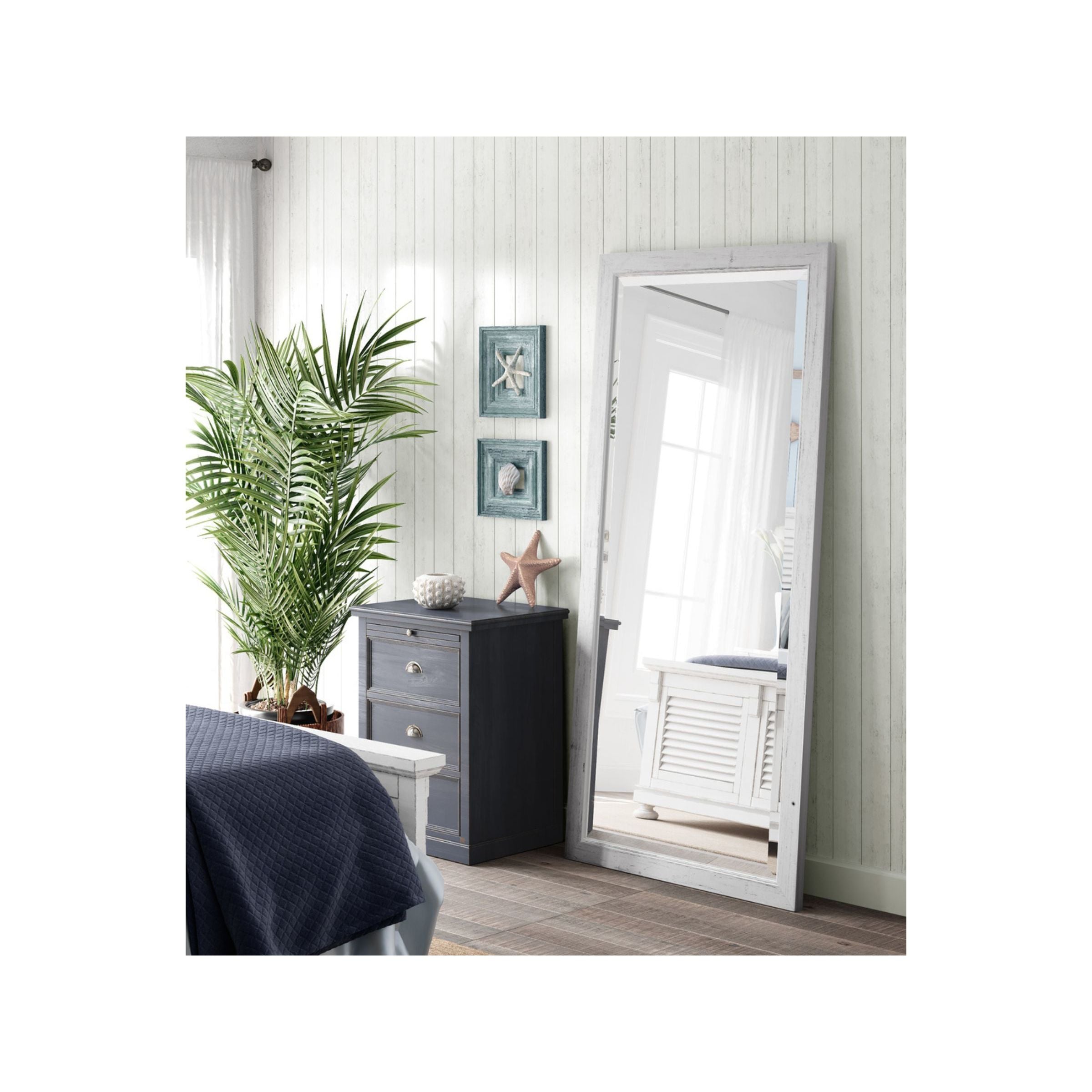 White and Silver Beveled Leaner Mirror 36"W x 78"H