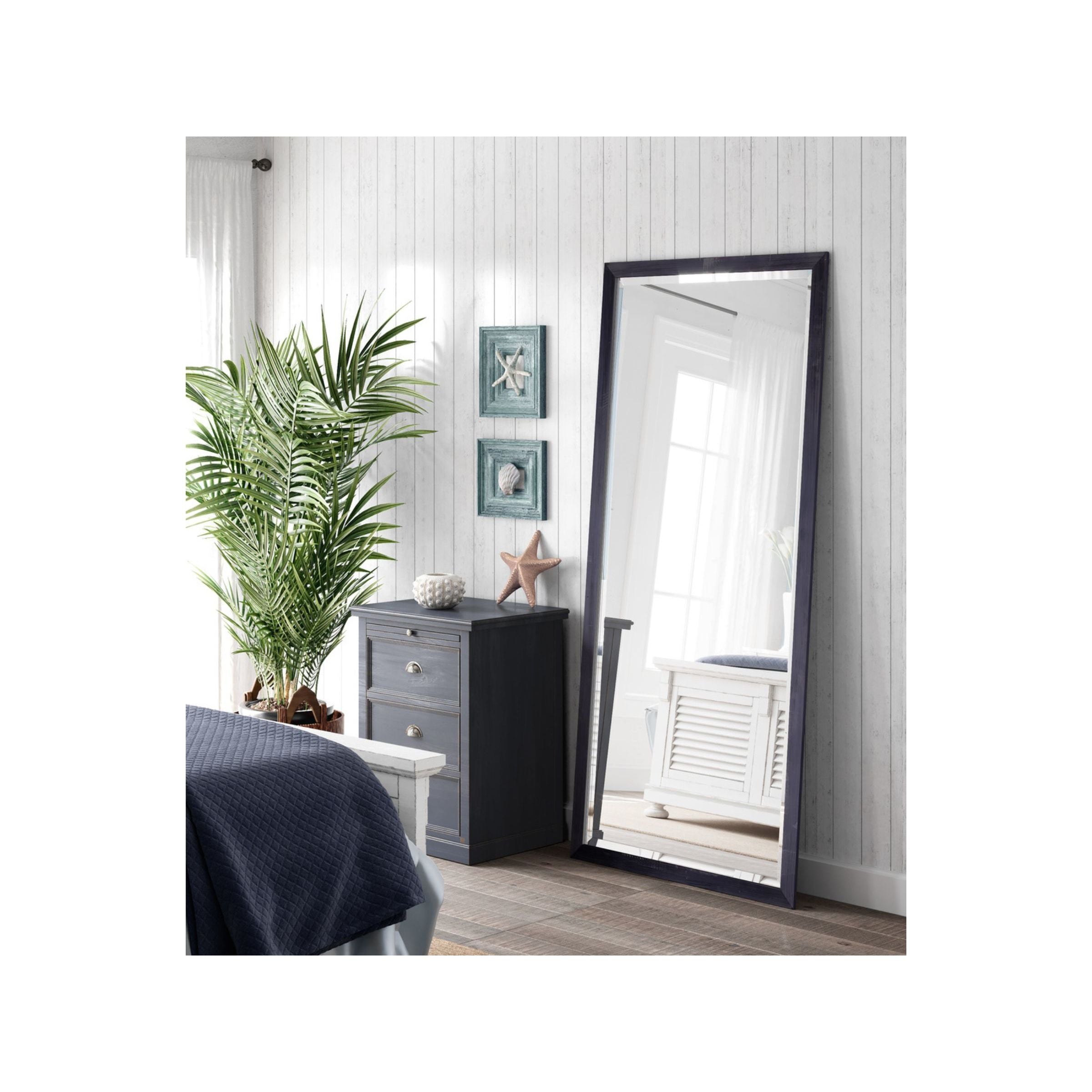 Weathered Blue Beveled Leaner Mirror 34"W x 76"H