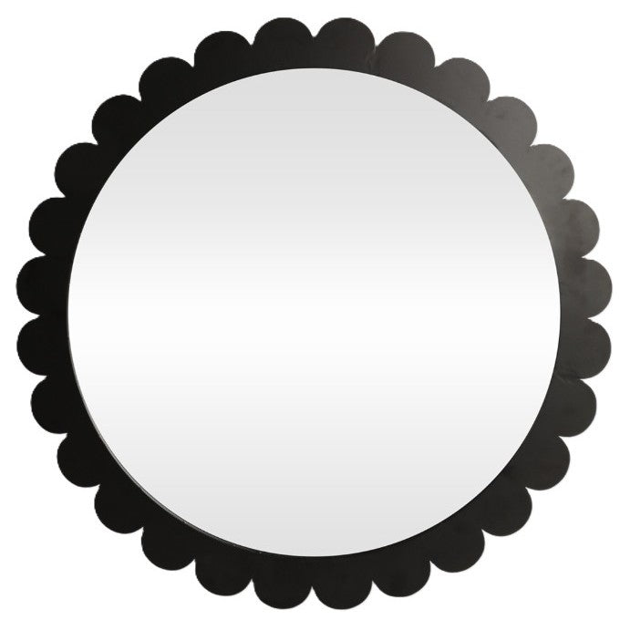 Black Metal Scalloped Wall Mirror 34" Rnd