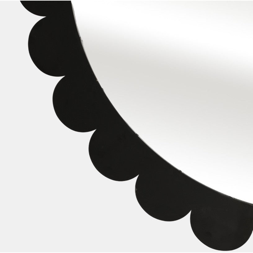 Black Metal Scalloped Wall Mirror 34" Rnd