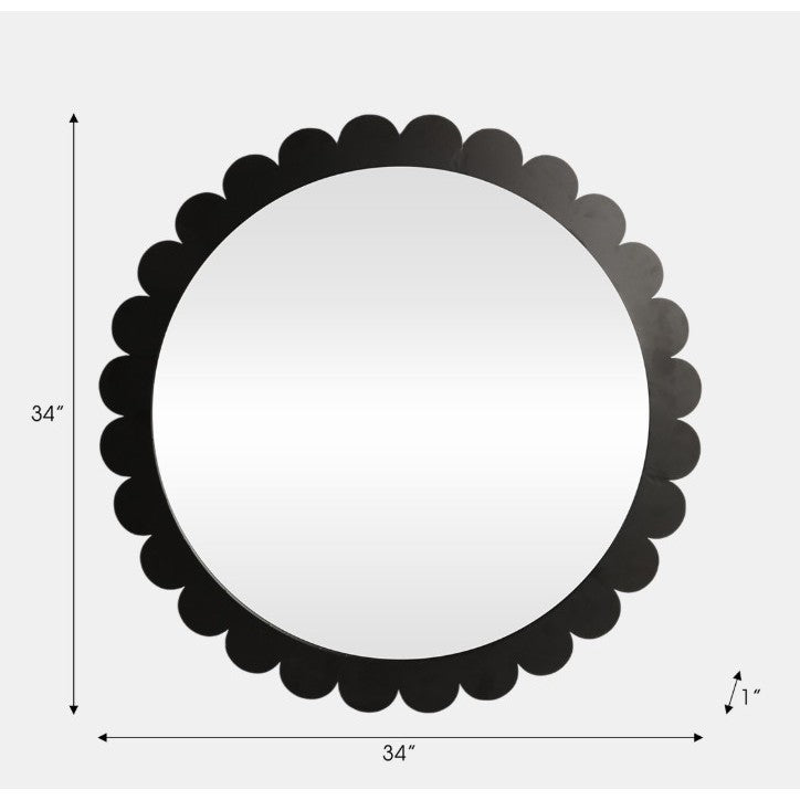 Black Metal Scalloped Wall Mirror 34" Rnd