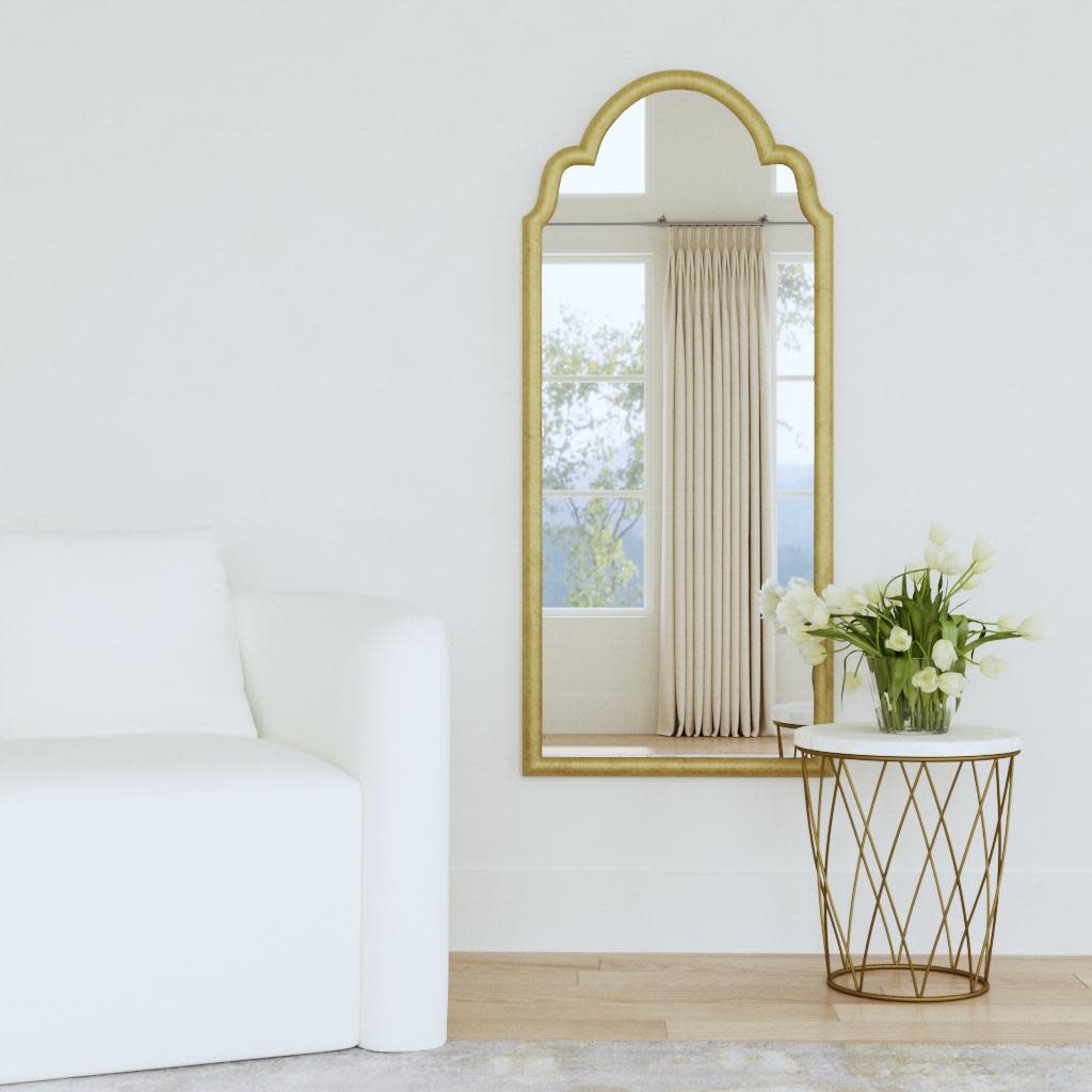 Antique Gold Wood Arched Leaner Mirror 24"W x 54"H